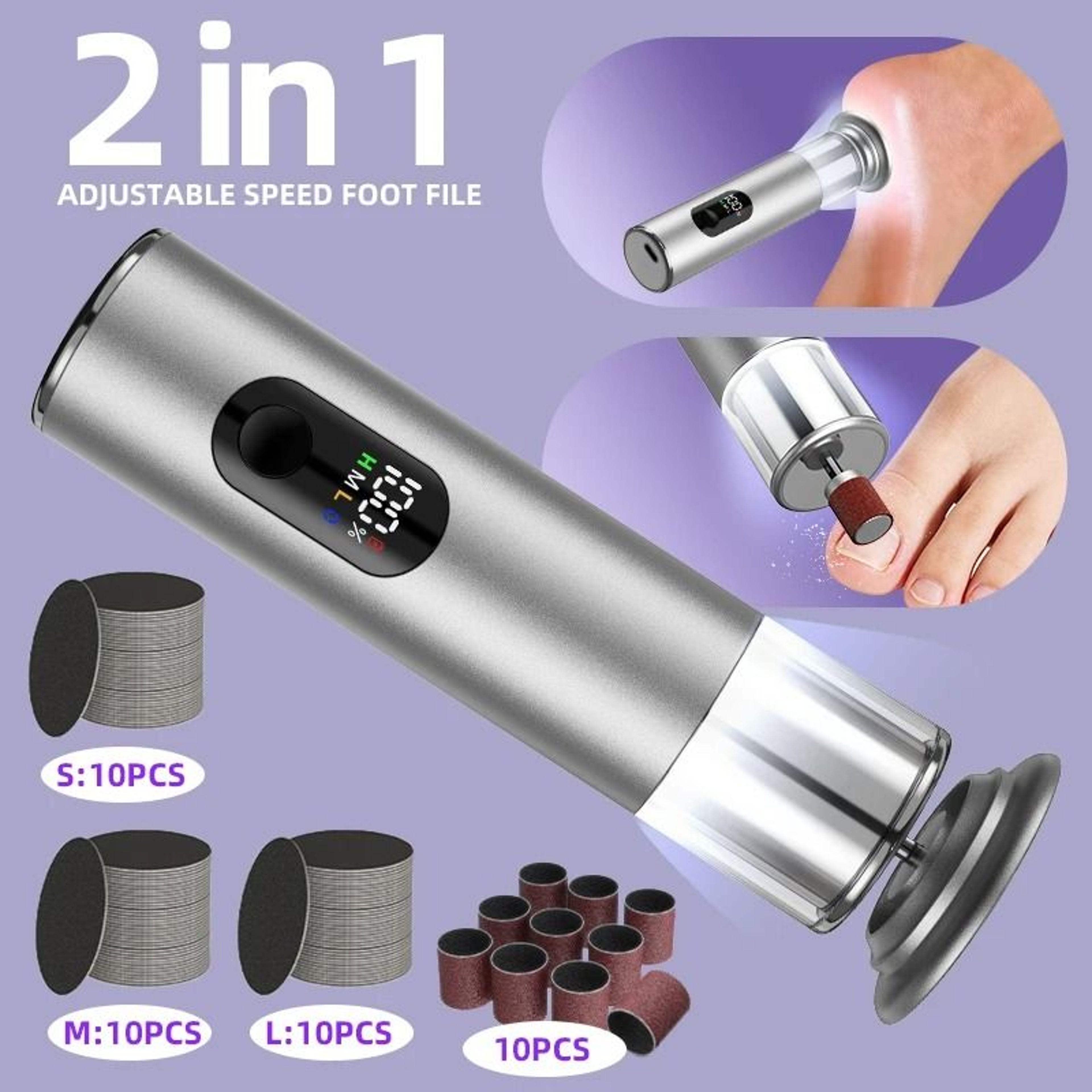 Electric Foot Callus Remover with Auxiliary Lighting  30Piece Disc Set 1