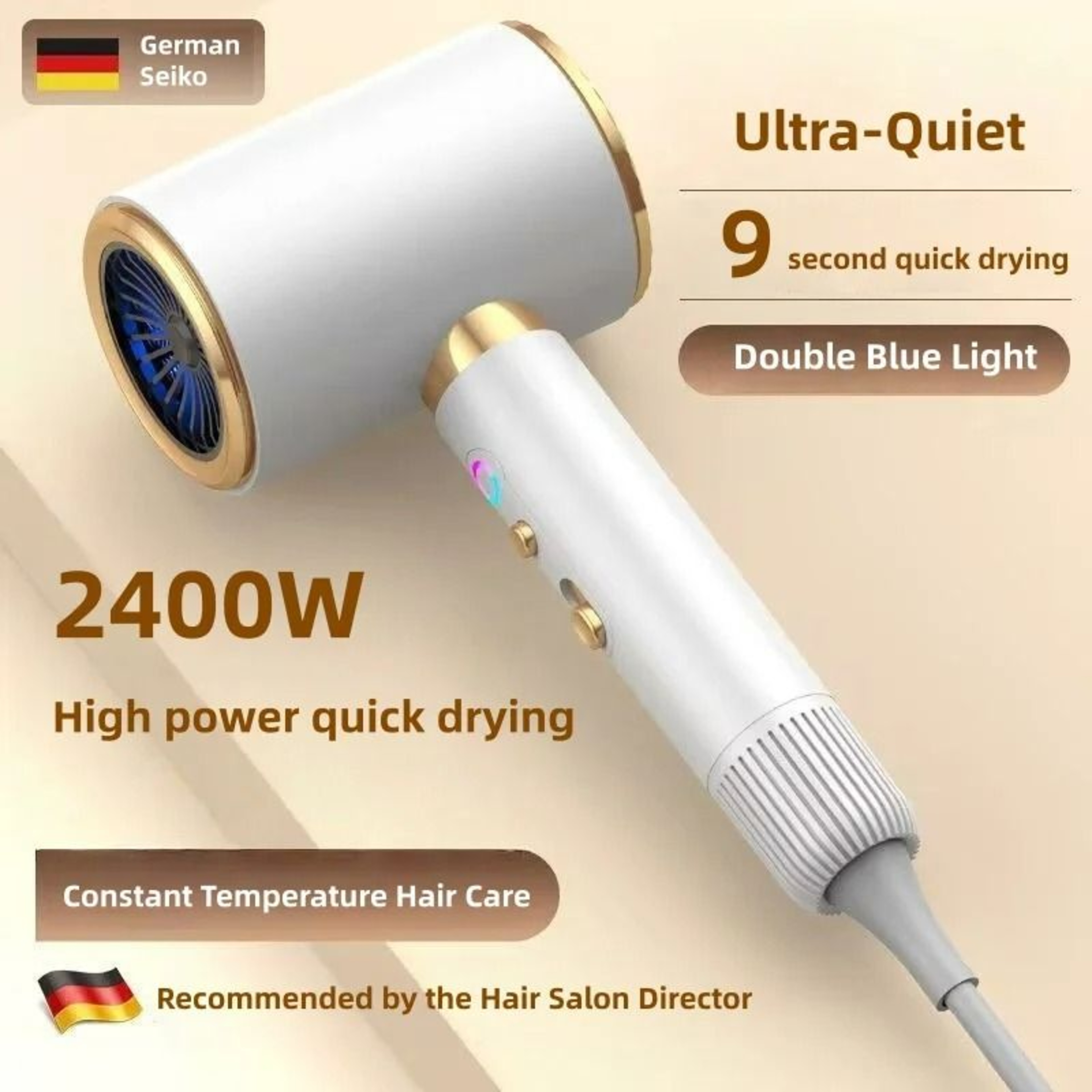 2400W Blue Negative Ion Hair Dryer 2
