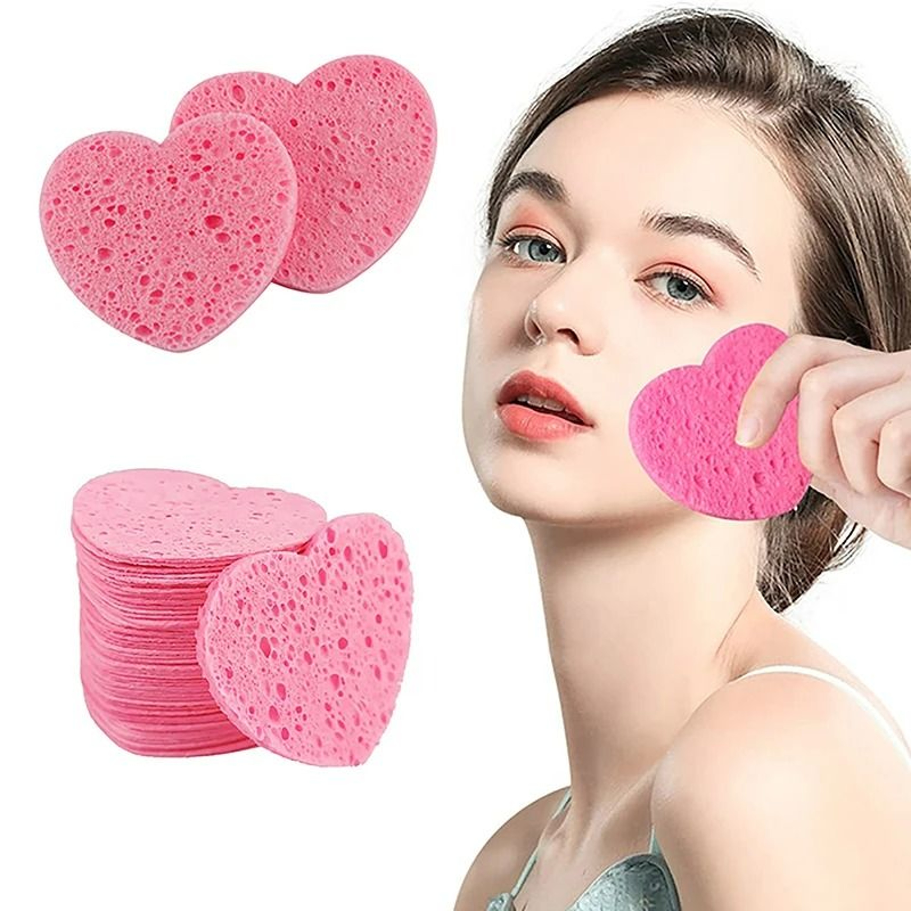 HeartShaped Compressed Natural Wood Pulp Cellulose Facial Sponges 0