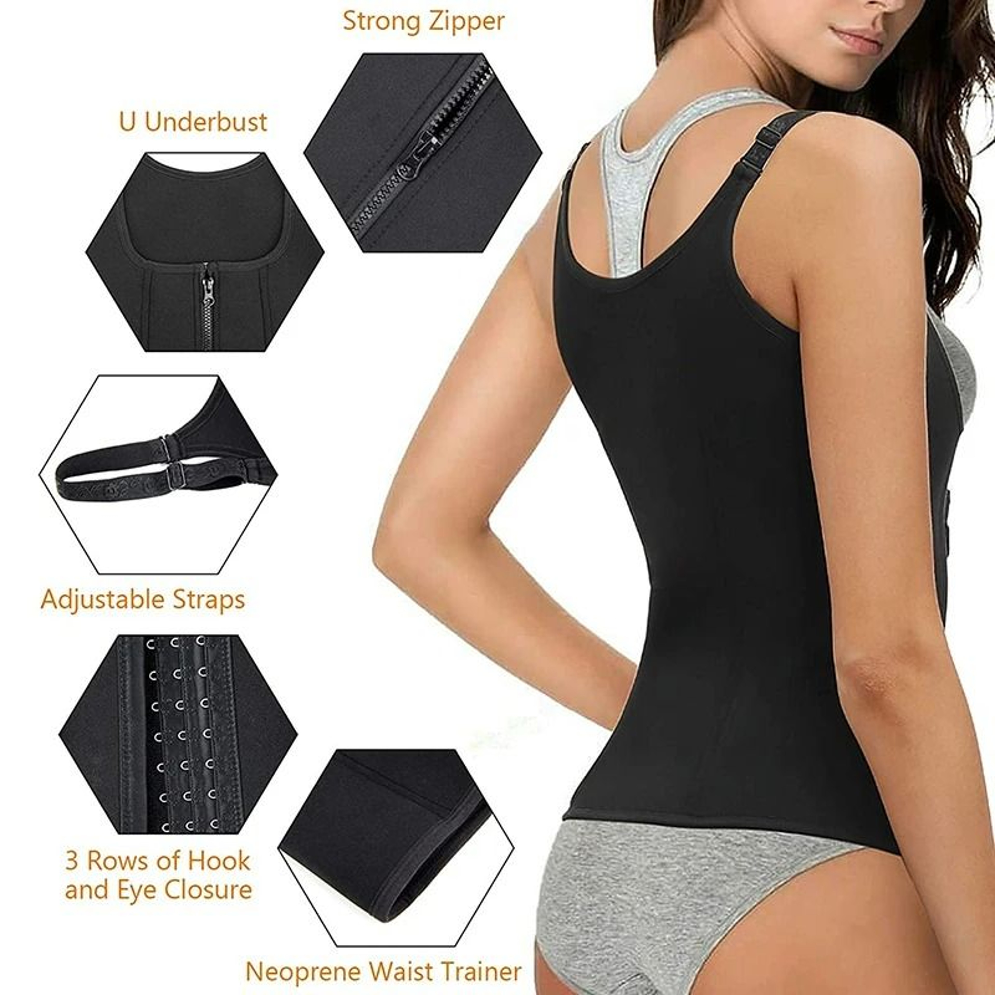 Neoprene Zipper Sauna Tank Top Waist Trainer Vest 2