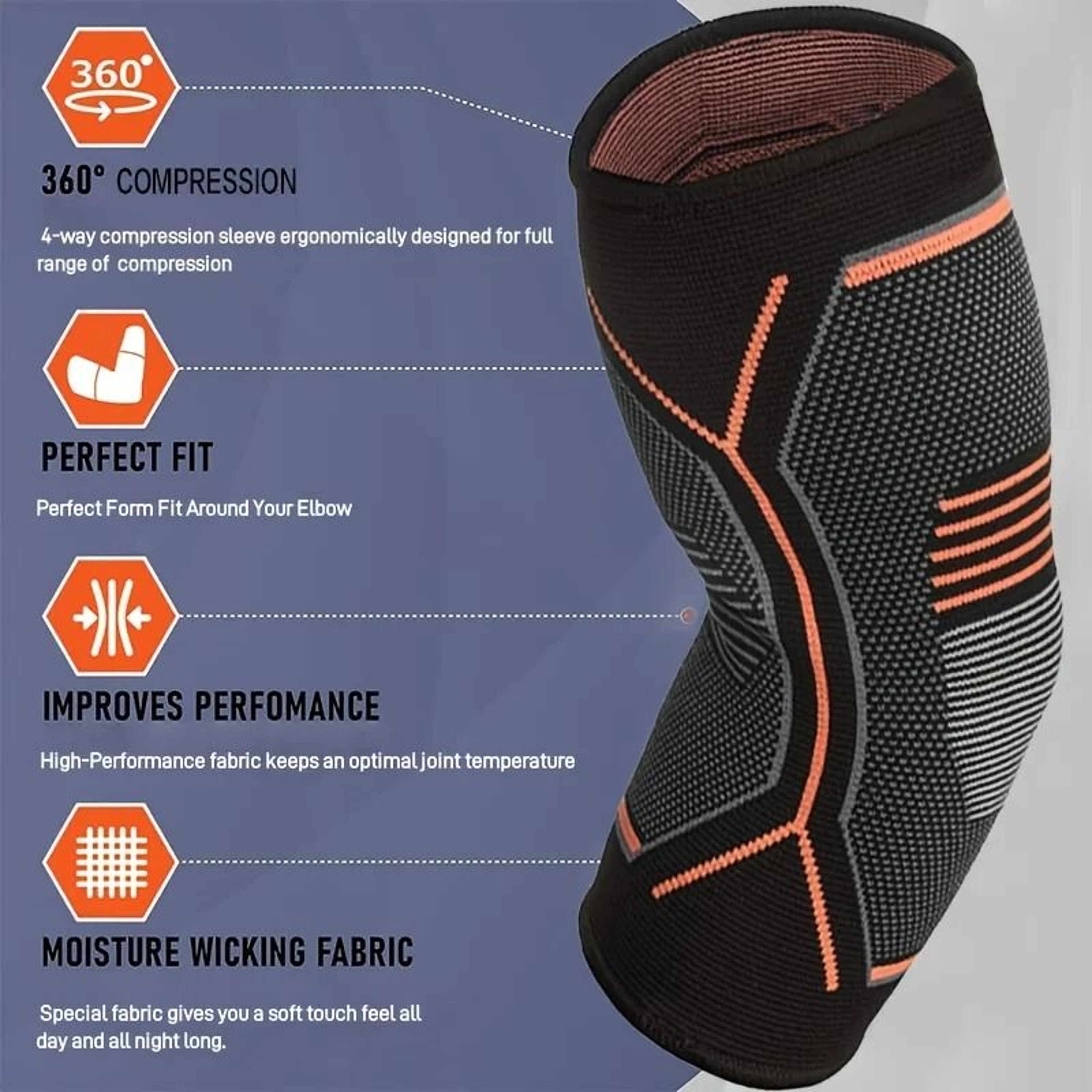1Piece Performance Elbow Compression Sleeve Tendonitis  Tennis Elbow Relief 2