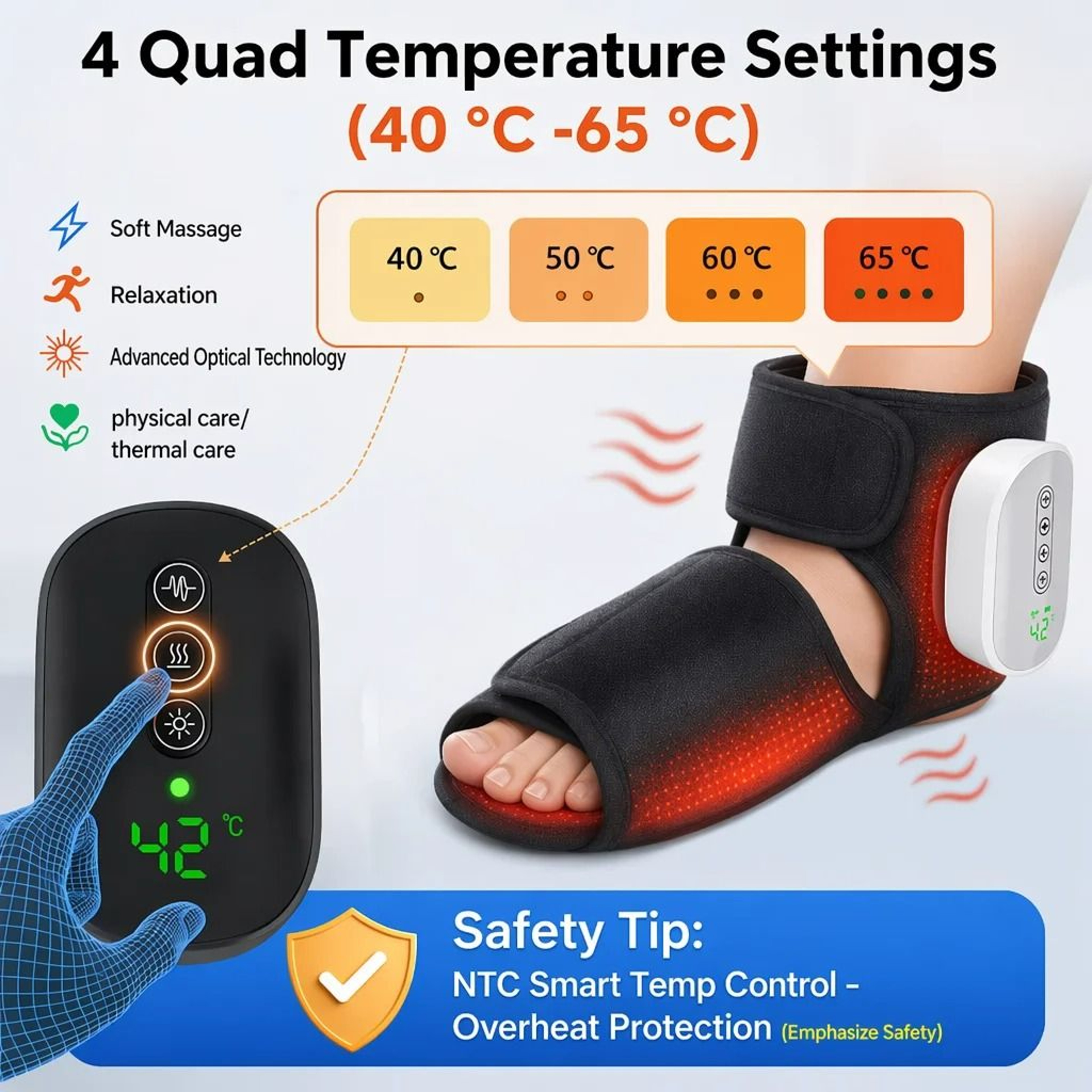 Electric Ankle Air Compression Massager With Heated Foot Wrap 4