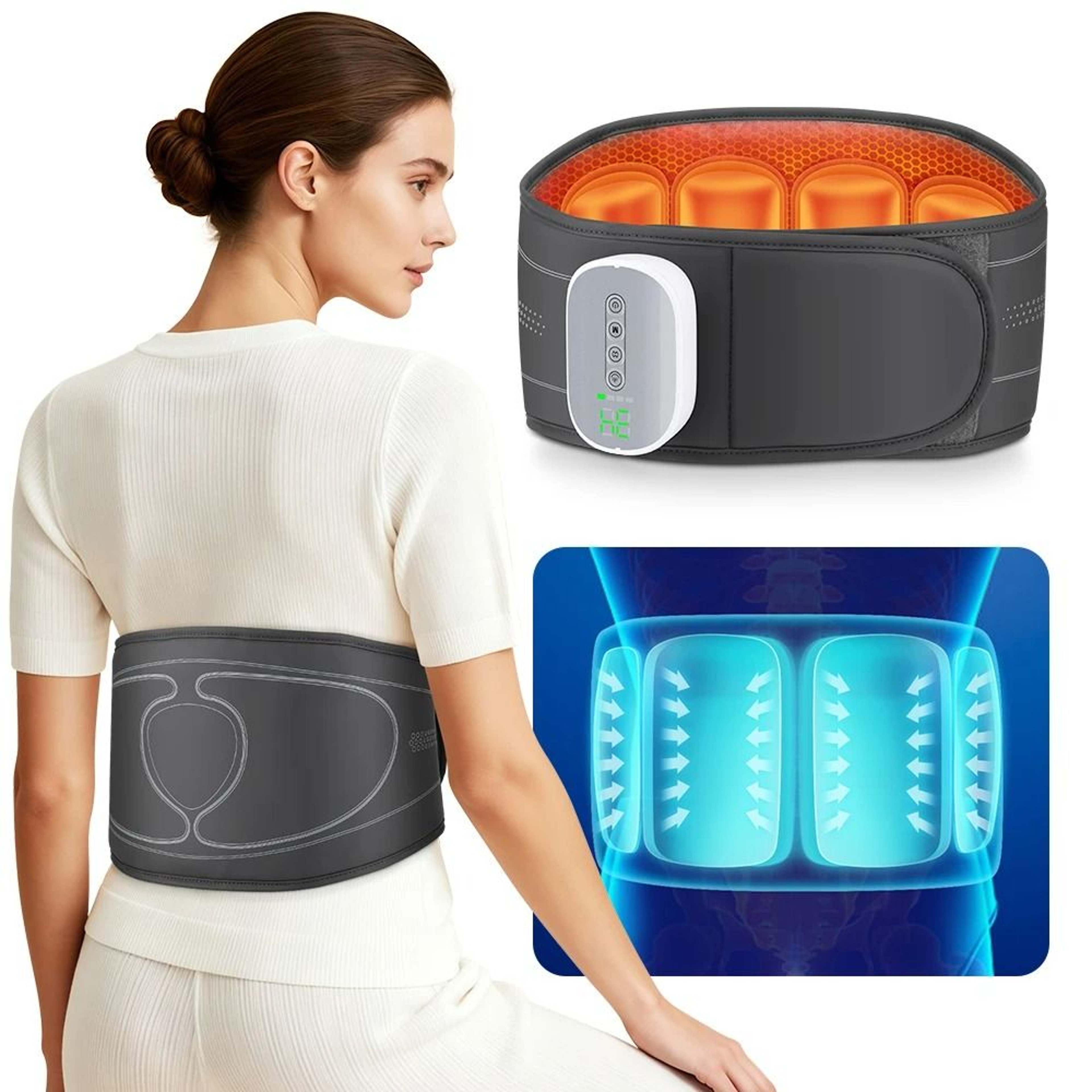Cordless Rechargeable Back Massage Belt With Horizontal Airbag  Heat 0