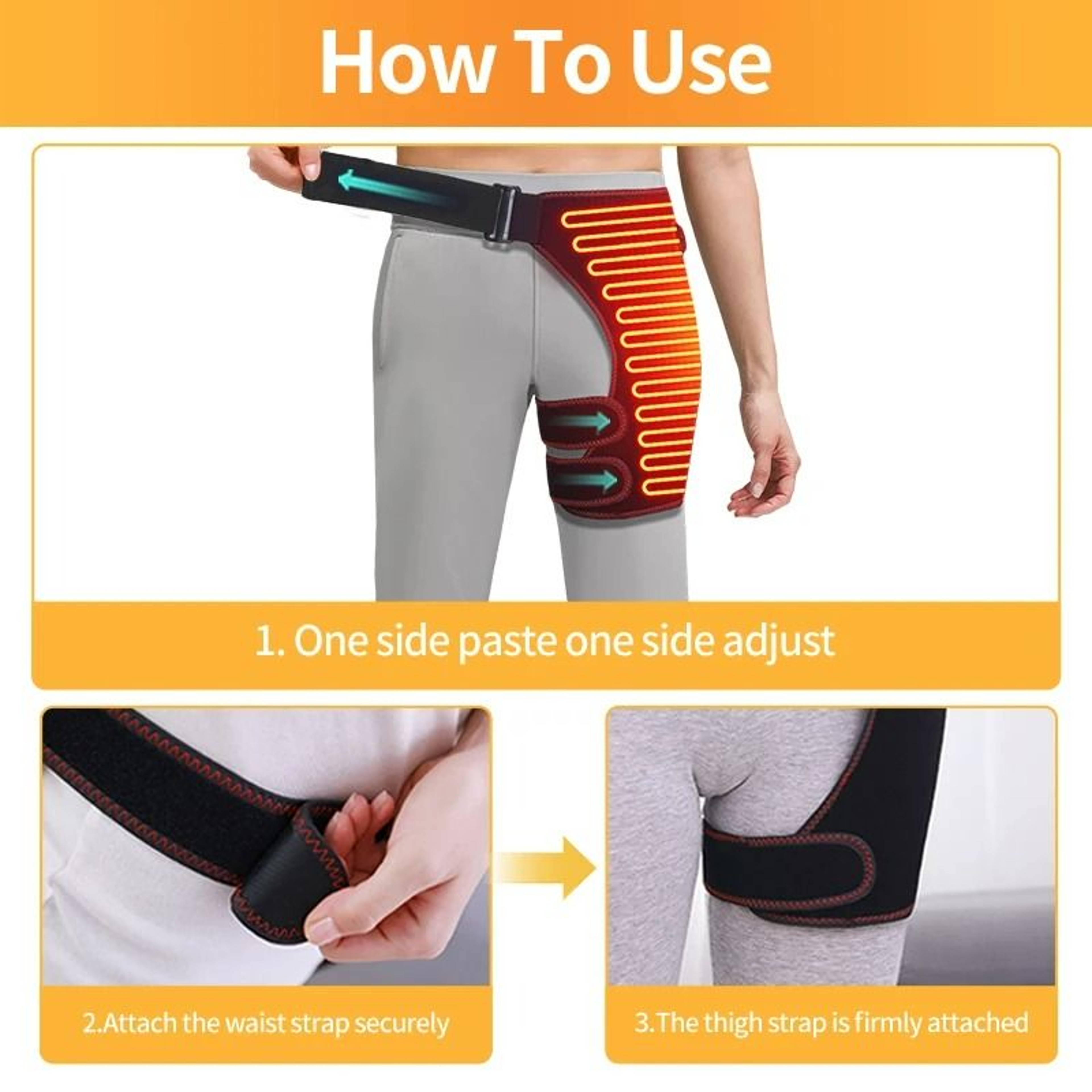 USB Heated Massage Hip Support Brace With 3 Adjustable Heating Levels 3