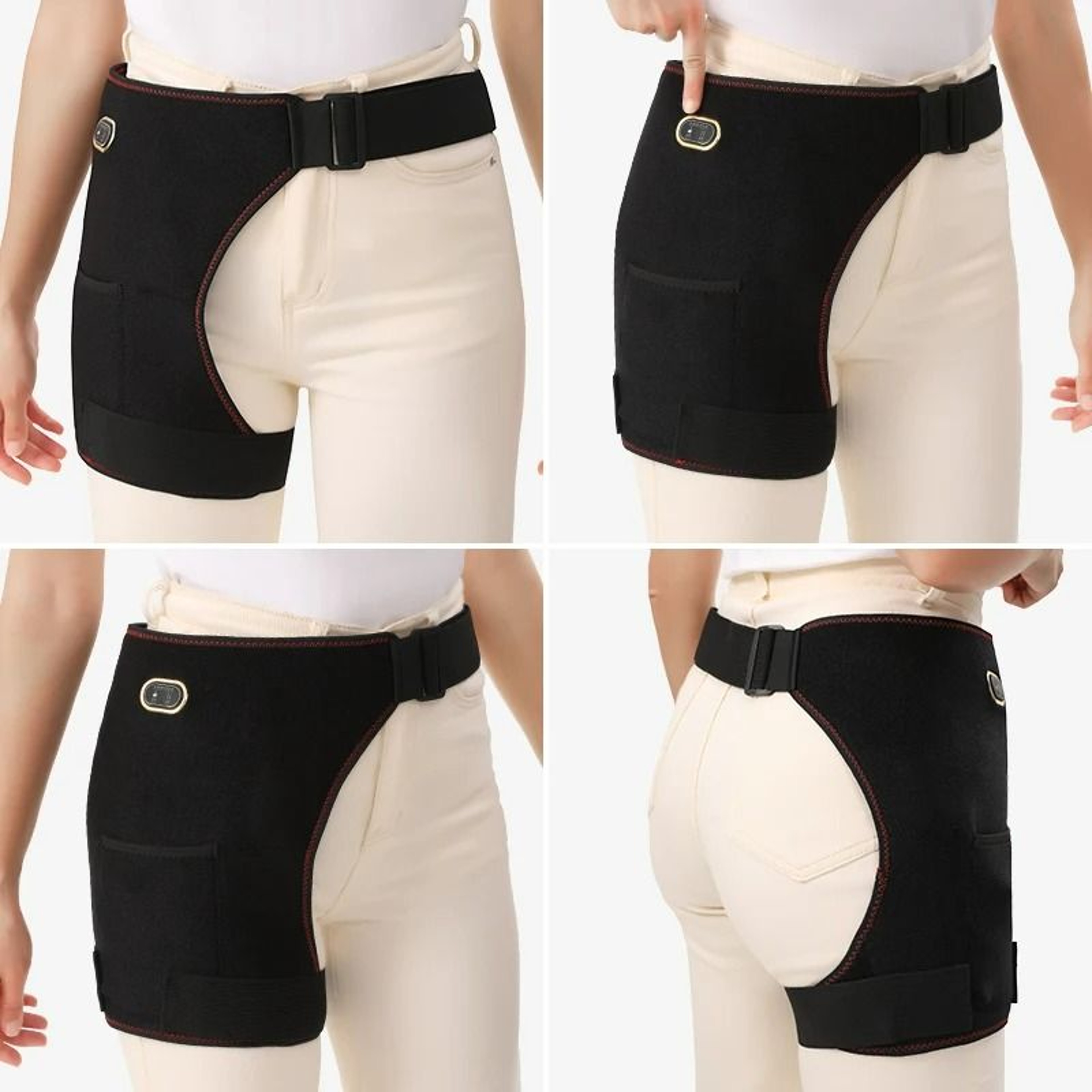 Electric Heated Hip Wrap  Thigh Support Brace With Massager  Timer 4