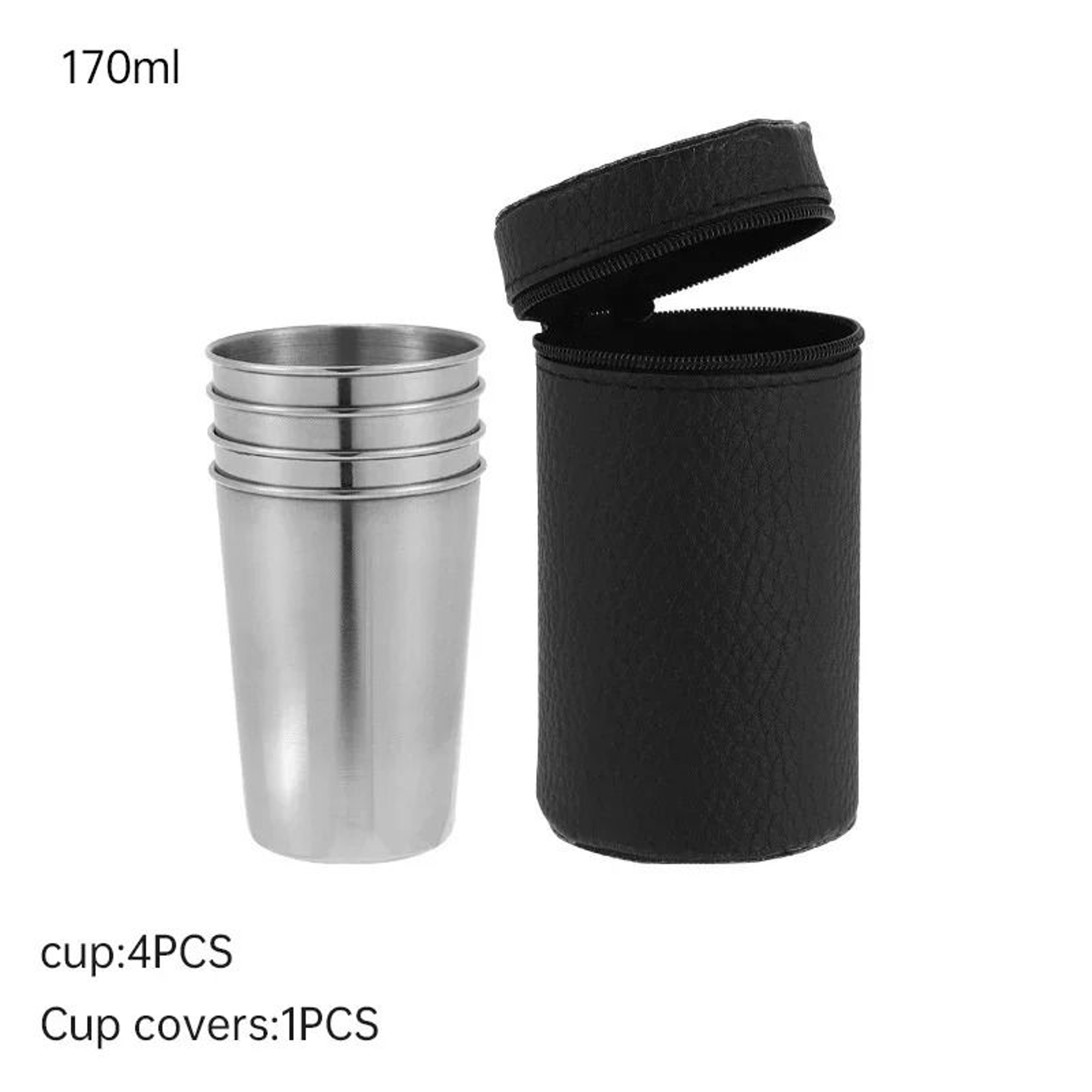 4Piece Portable Stainless Steel Mini Travel Cup Set With Leather Case 8
