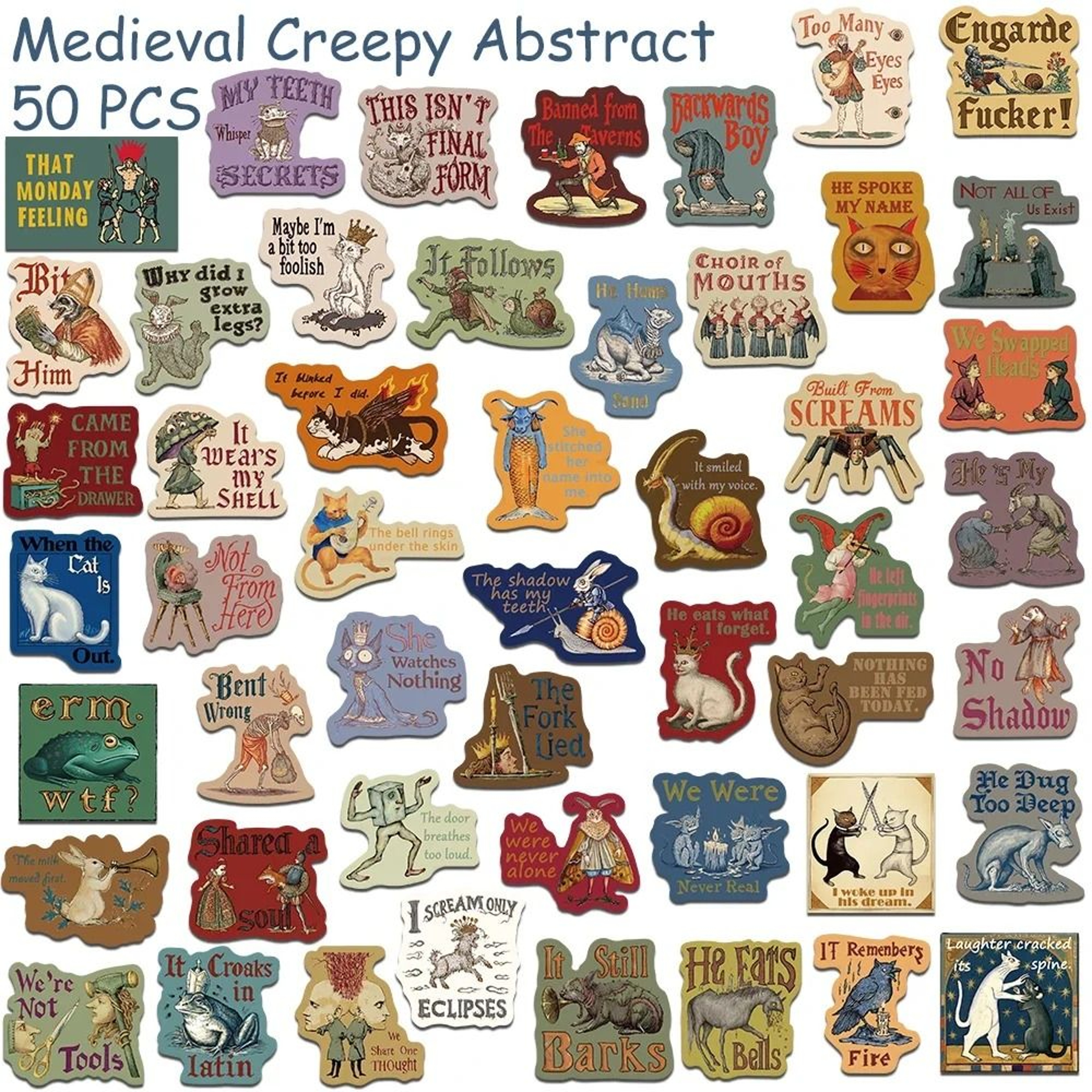 50Piece Medieval Creepy Abstract Waterproof Sticker Pack 4