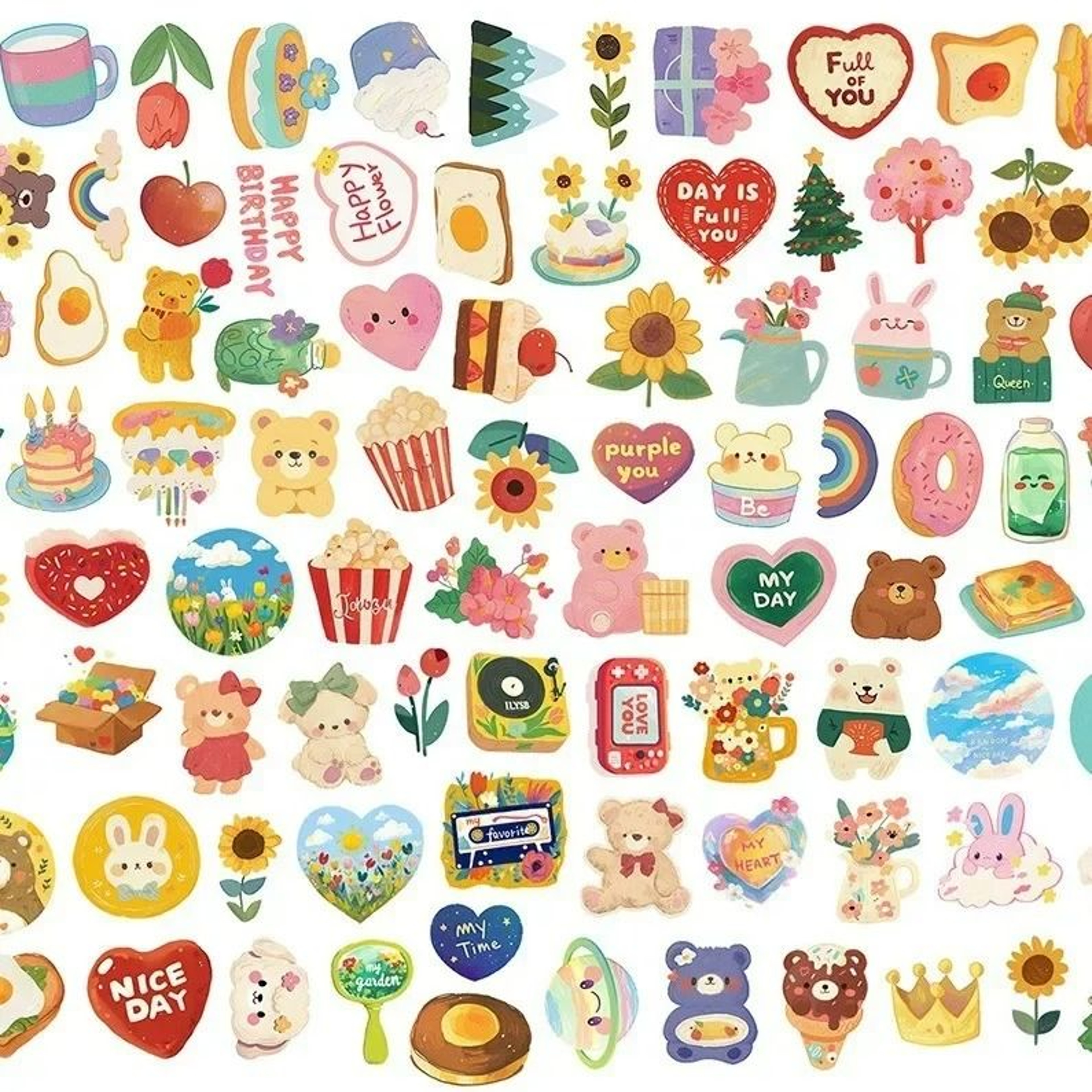 108Piece Original Korean Cute Cartoon Bear Watercolor Sticker Pack 6