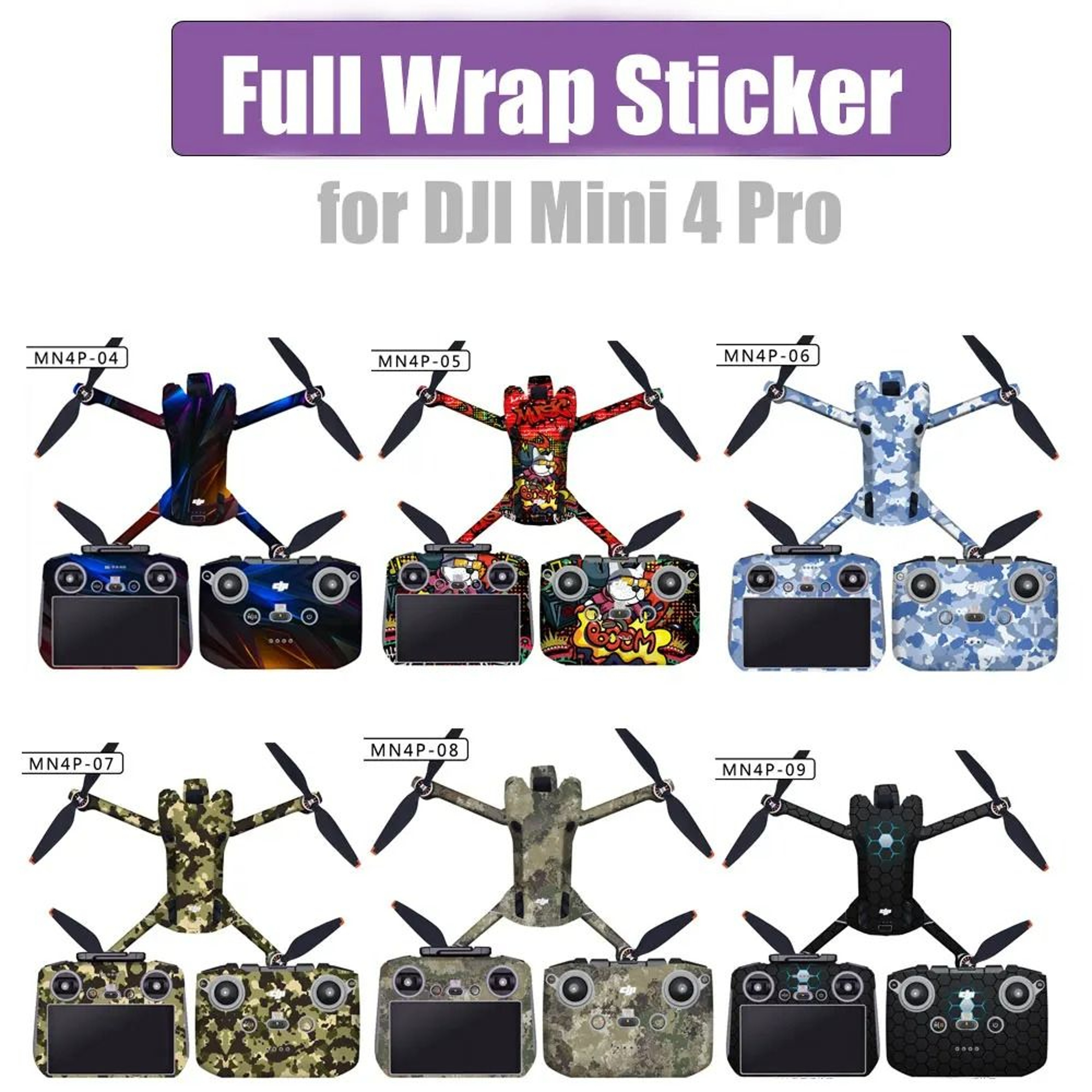 Full Wrap PVC Waterproof Protective Skin Decal Kit For DJI Mini 4 Pro  RC 2  RCN2 1