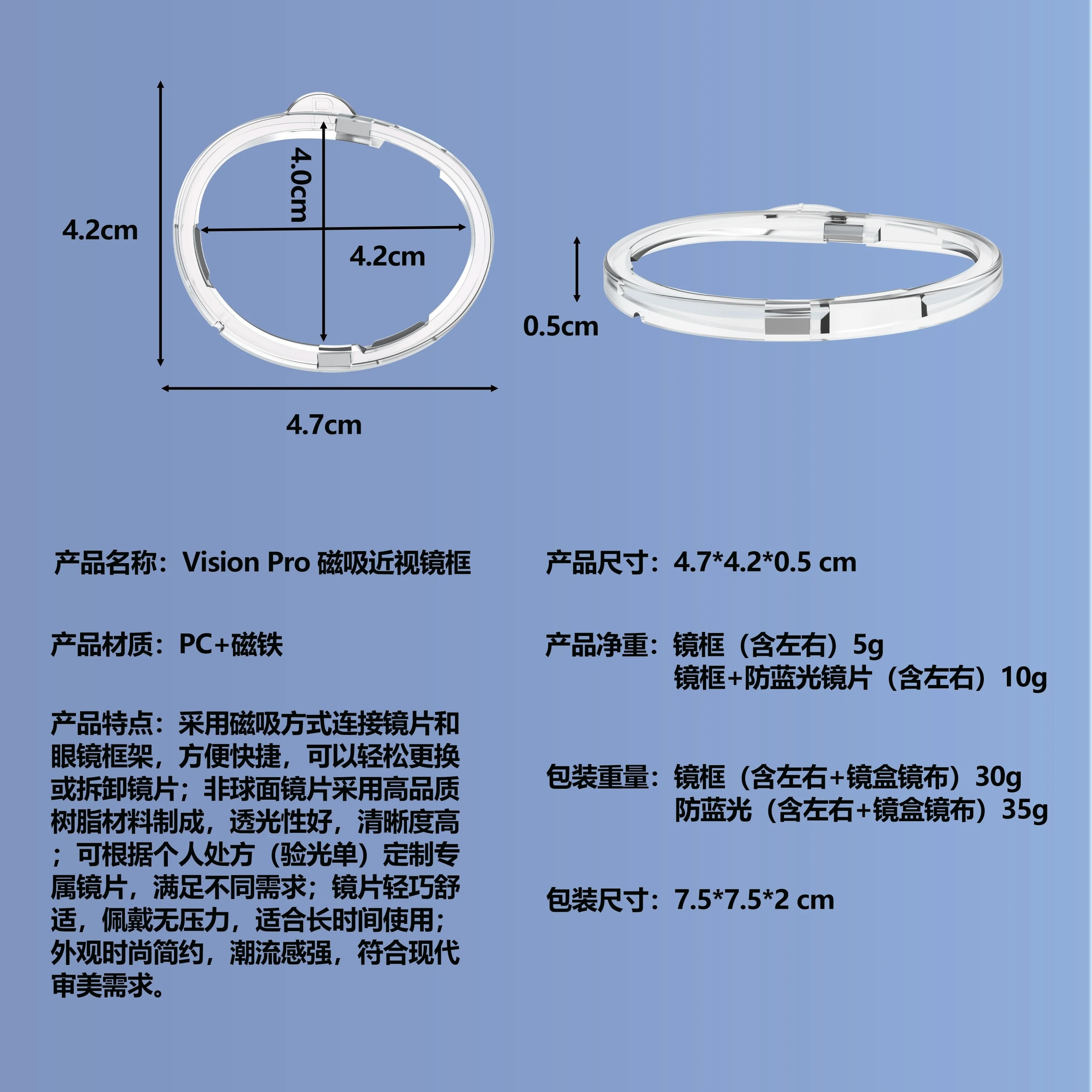 Magnetic AntiBlue Light  Prescription Lens Insert Frames For Apple Vision Pro 5