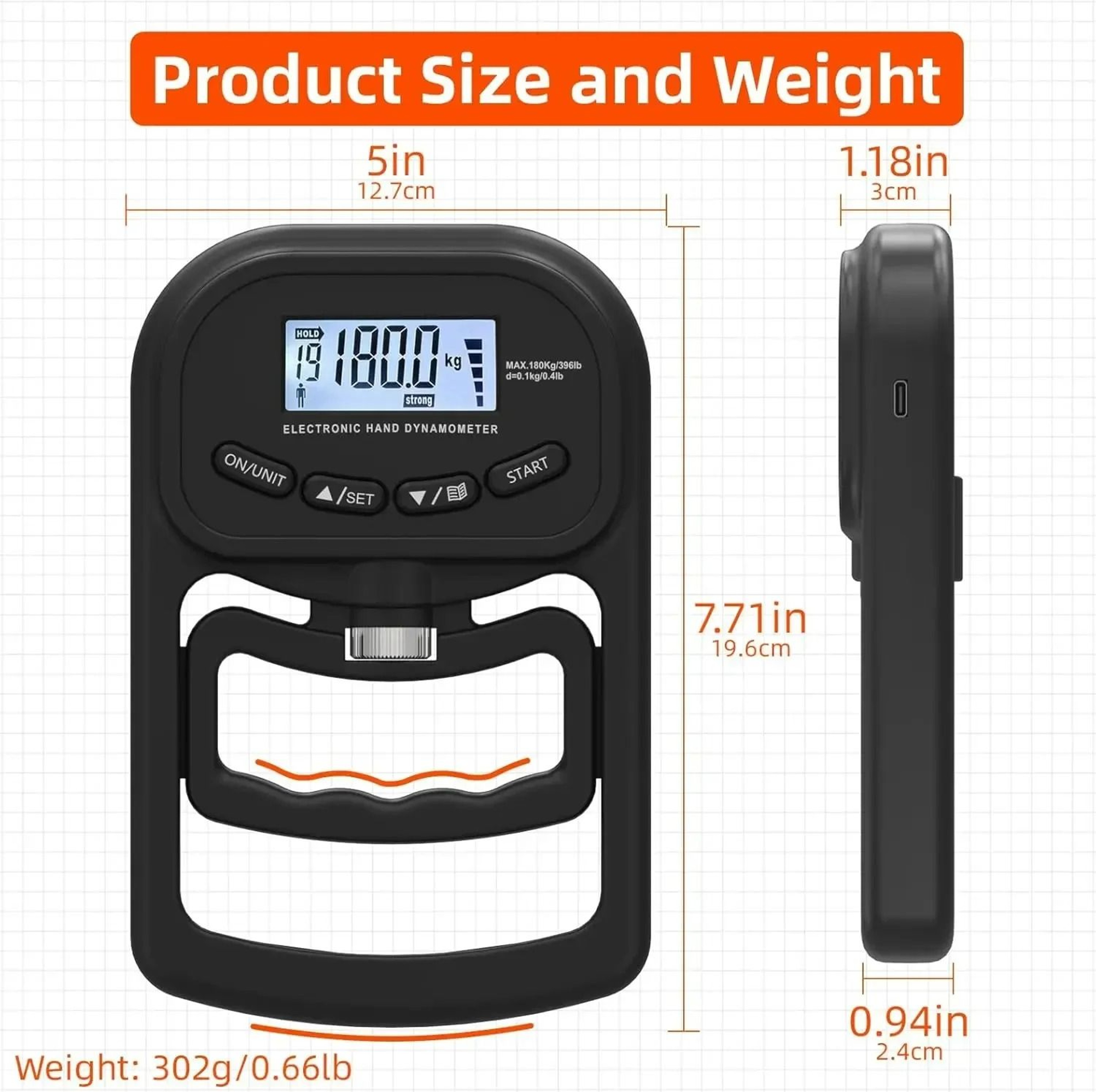 Digital Hand Dynamometer  Grip Strength Tester 265 Lbs  120 Kg 5