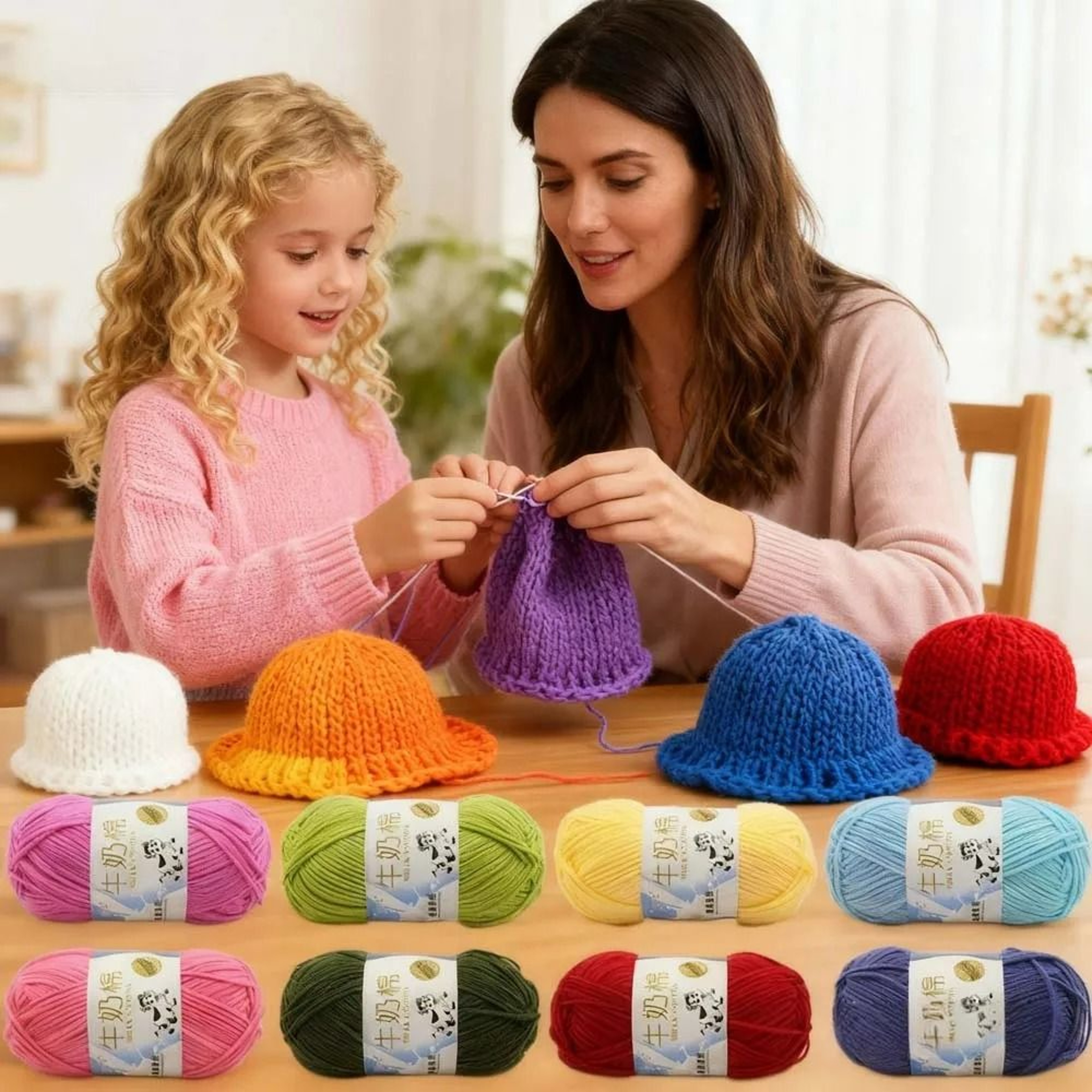 1.1 lb Milk Cotton Hand-Knitting Yarn Set (10 Pieces) – view 2