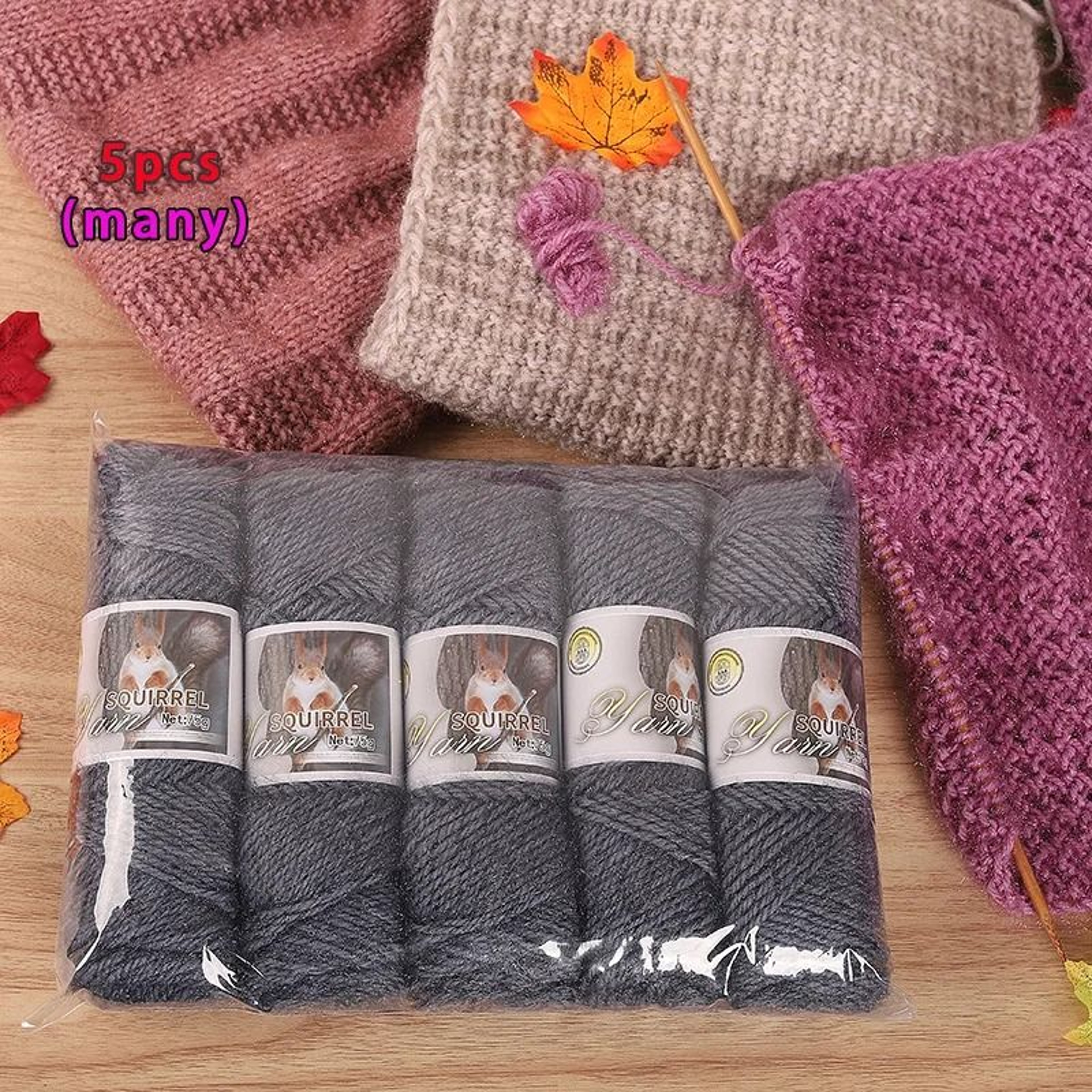 Plush Squirrel Yarn 5Skein Pack For Coats Sweaters Hats  Crafts 14