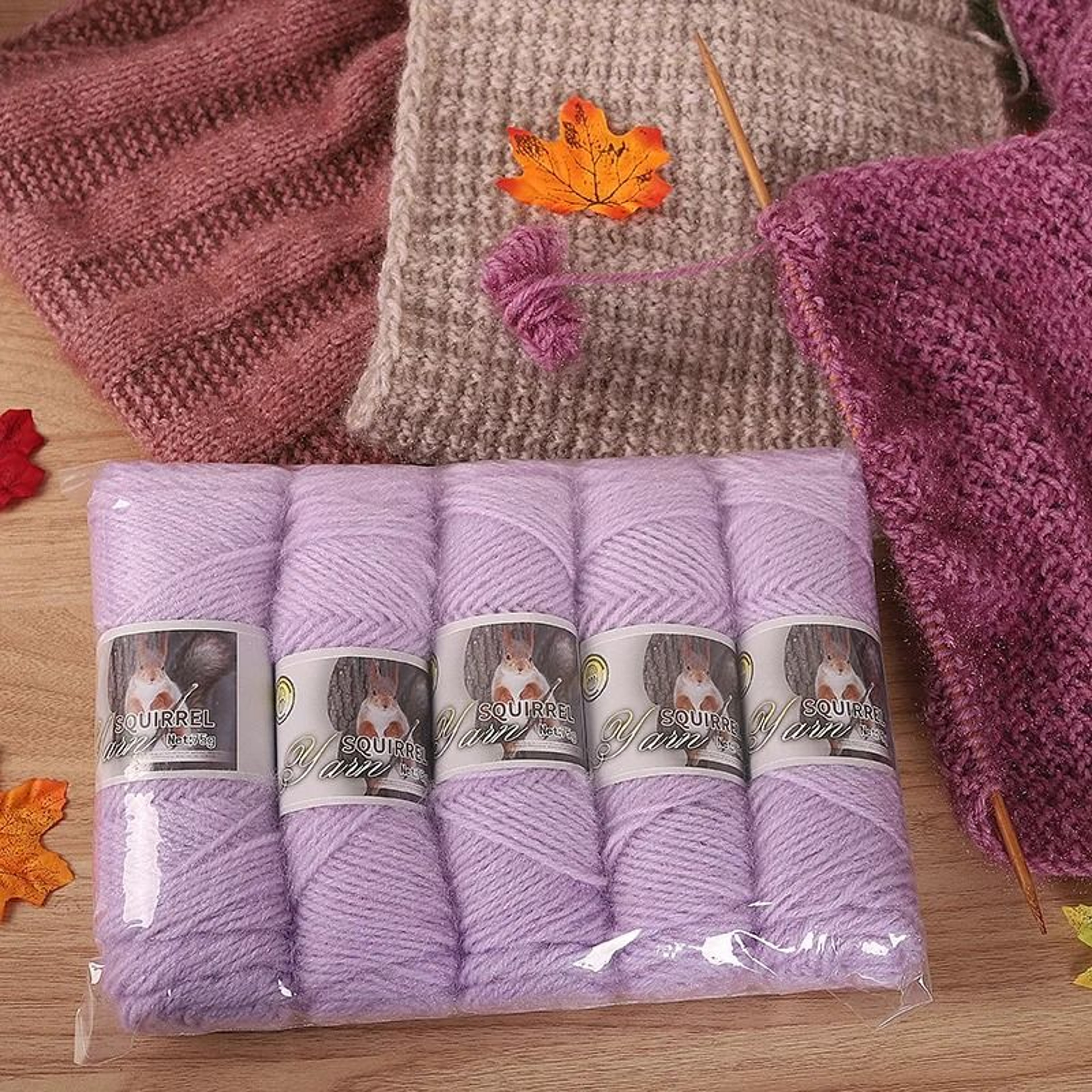 Plush Squirrel Yarn 5Skein Pack For Coats Sweaters Hats  Crafts 15