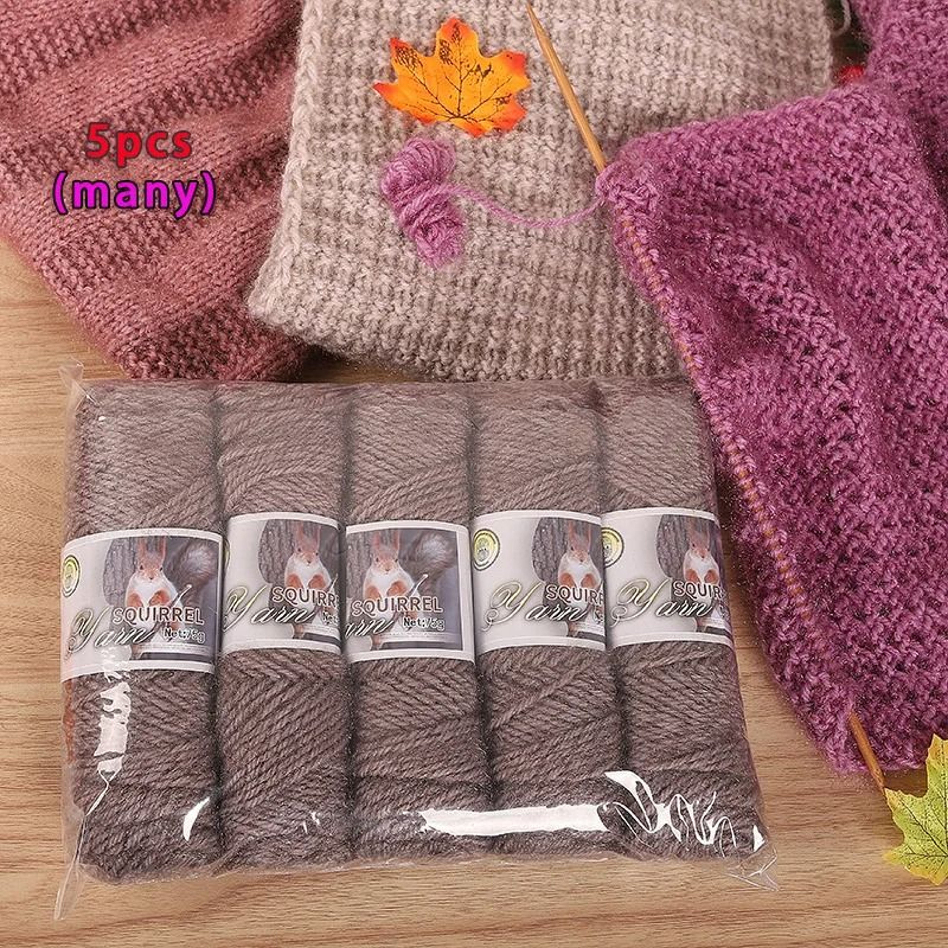 Plush Squirrel Yarn 5Skein Pack For Coats Sweaters Hats  Crafts 7