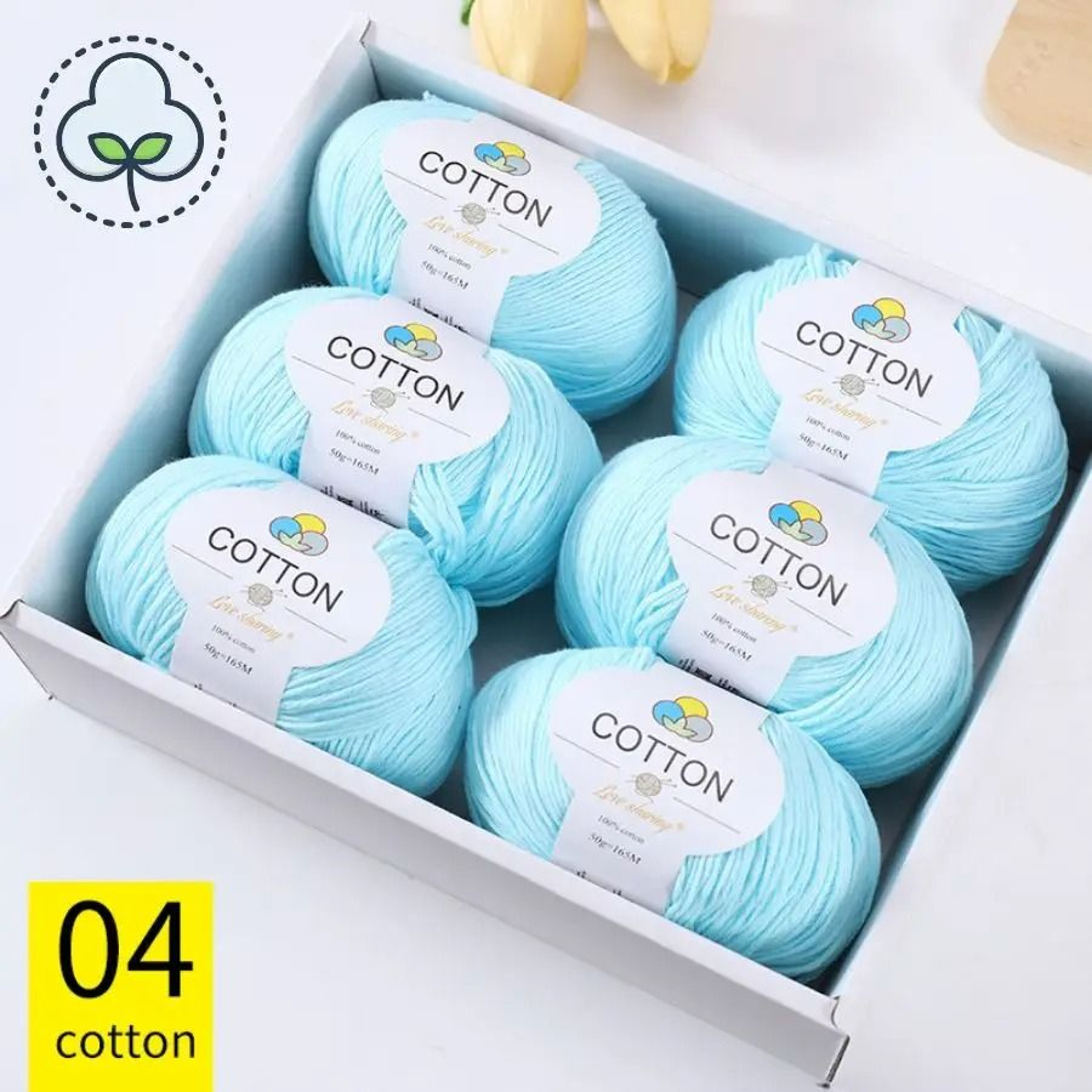 8Ply 100 Cotton Yarn 6Ball Pack For Scarves Sweaters  Coats 8