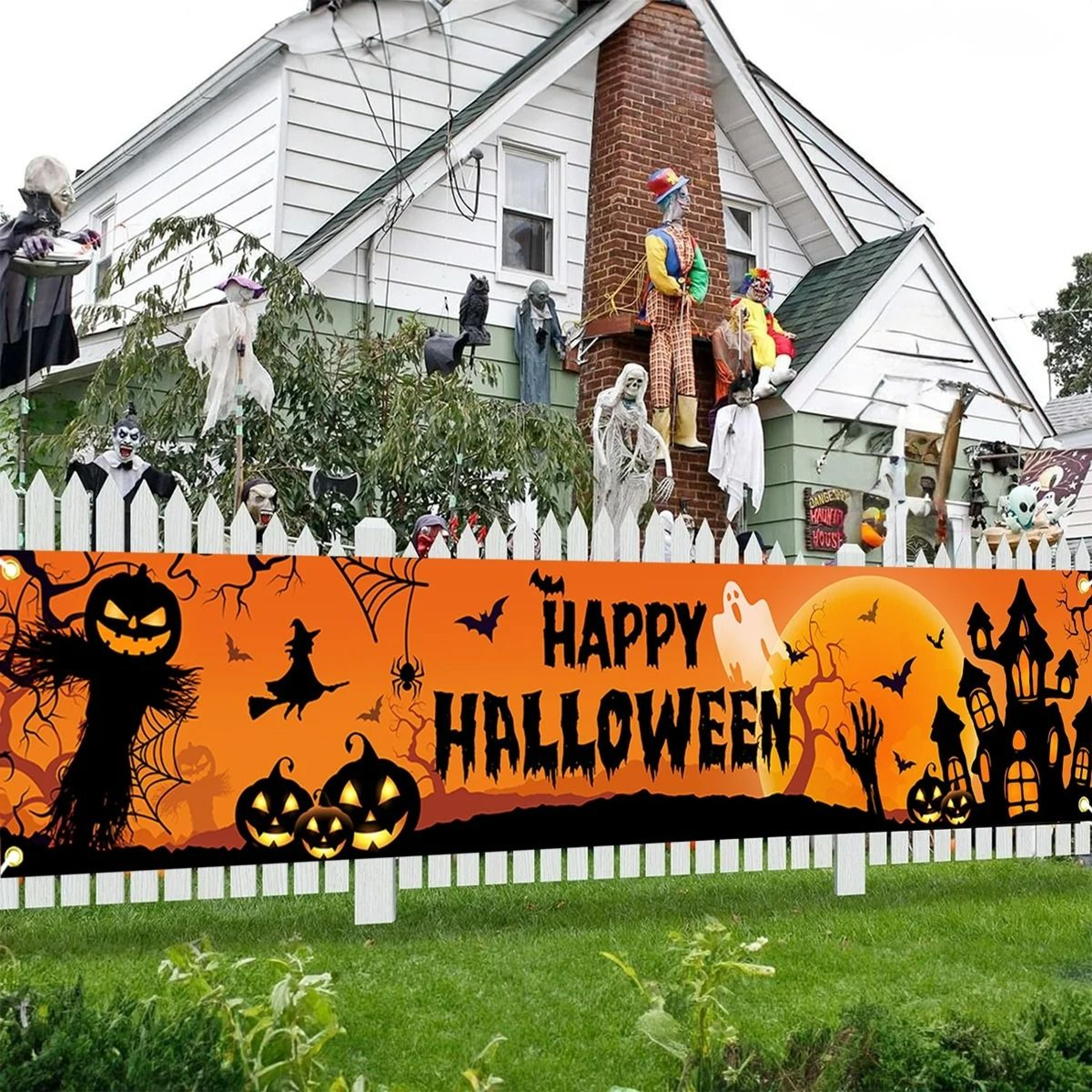 Happy Halloween Outdoor Banner  Pumpkin  Bat Backdrop 0