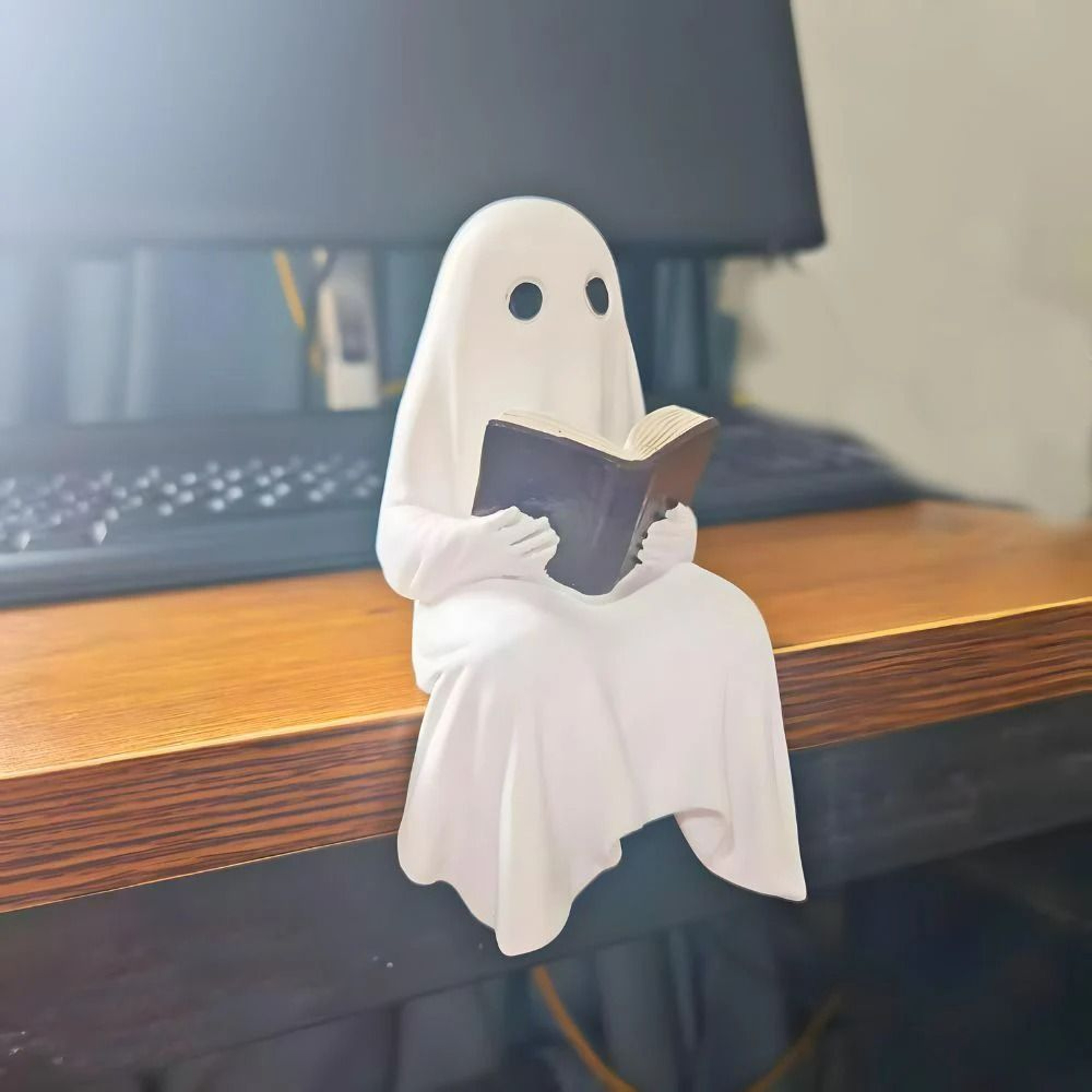 Halloween Reading Ghost Statue Decor 0