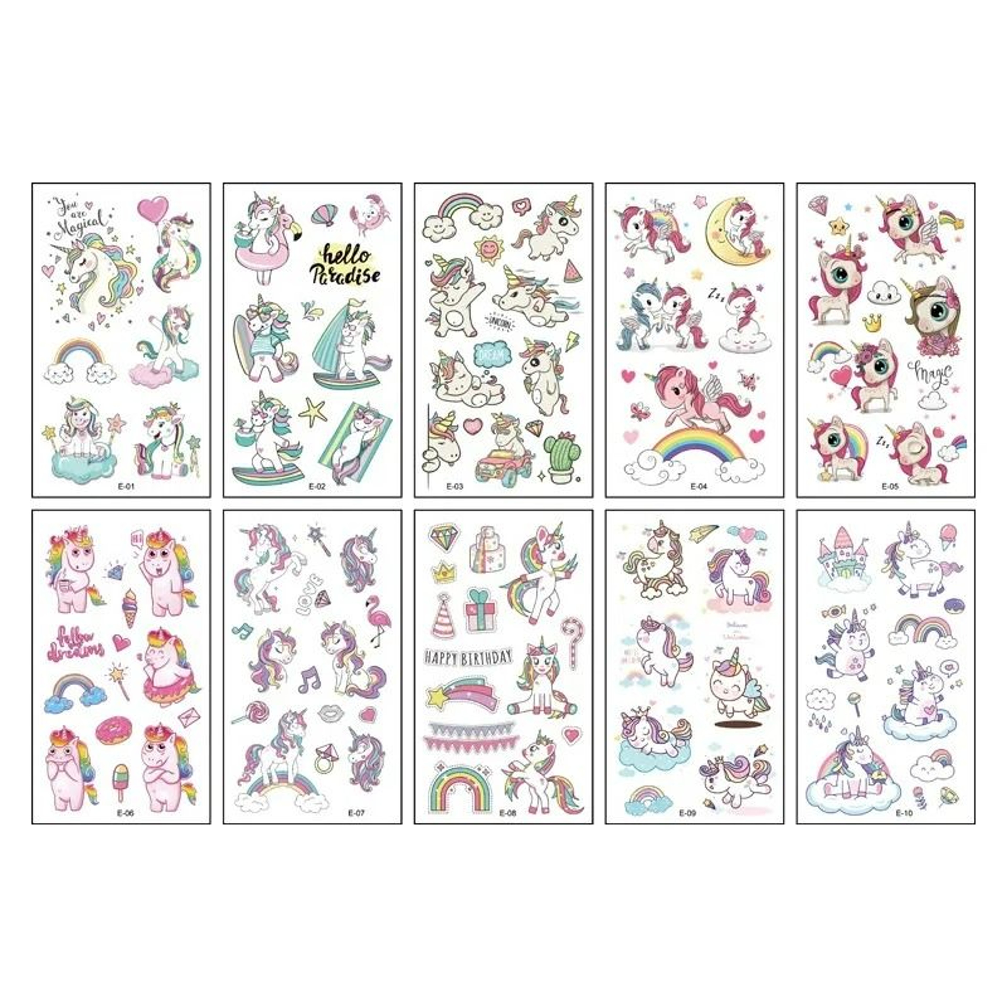 10Sheet Unicorn Temporary Tattoo Set For Kids 6