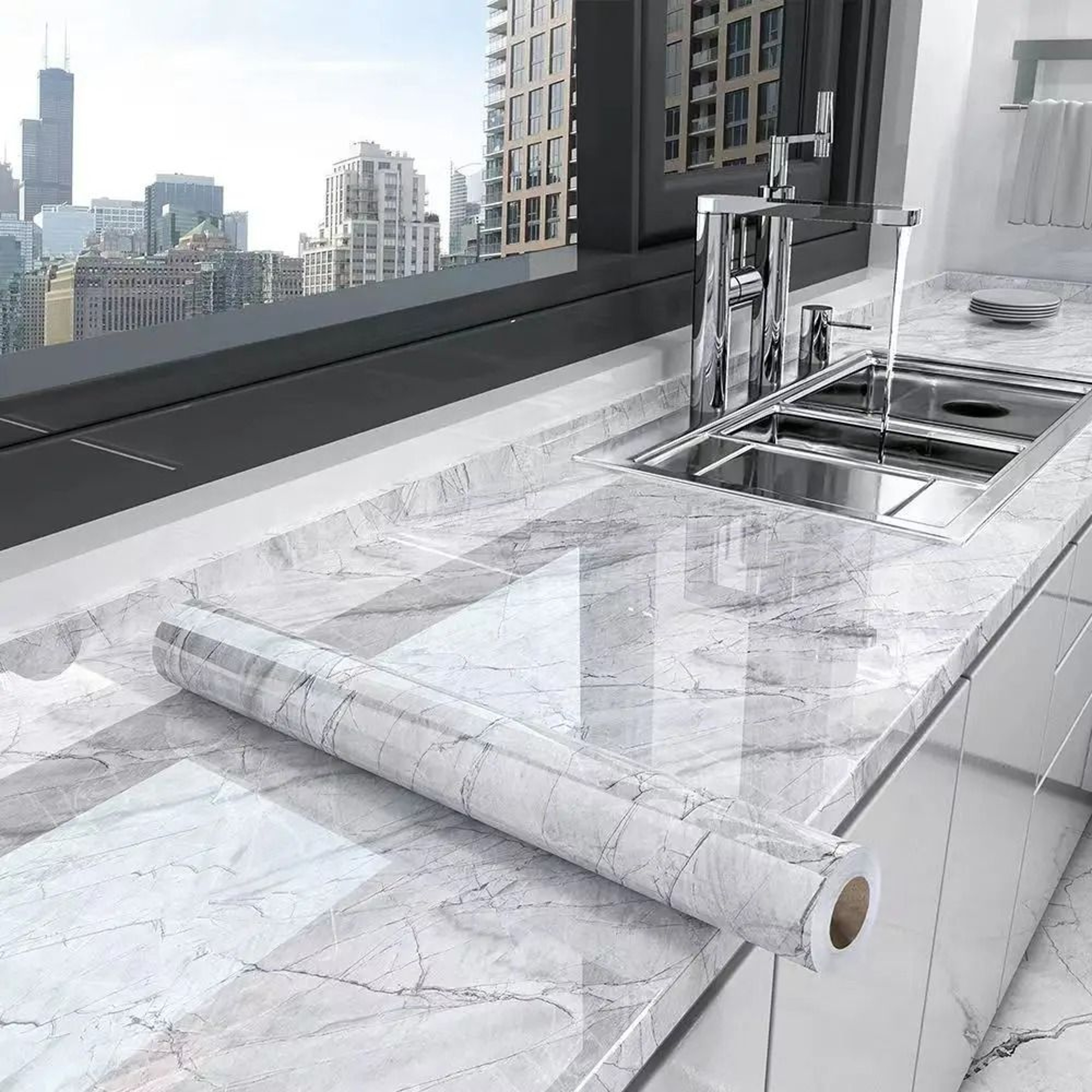OilProof SelfAdhesive Marble Wallpaper  Countertop Sticker 6