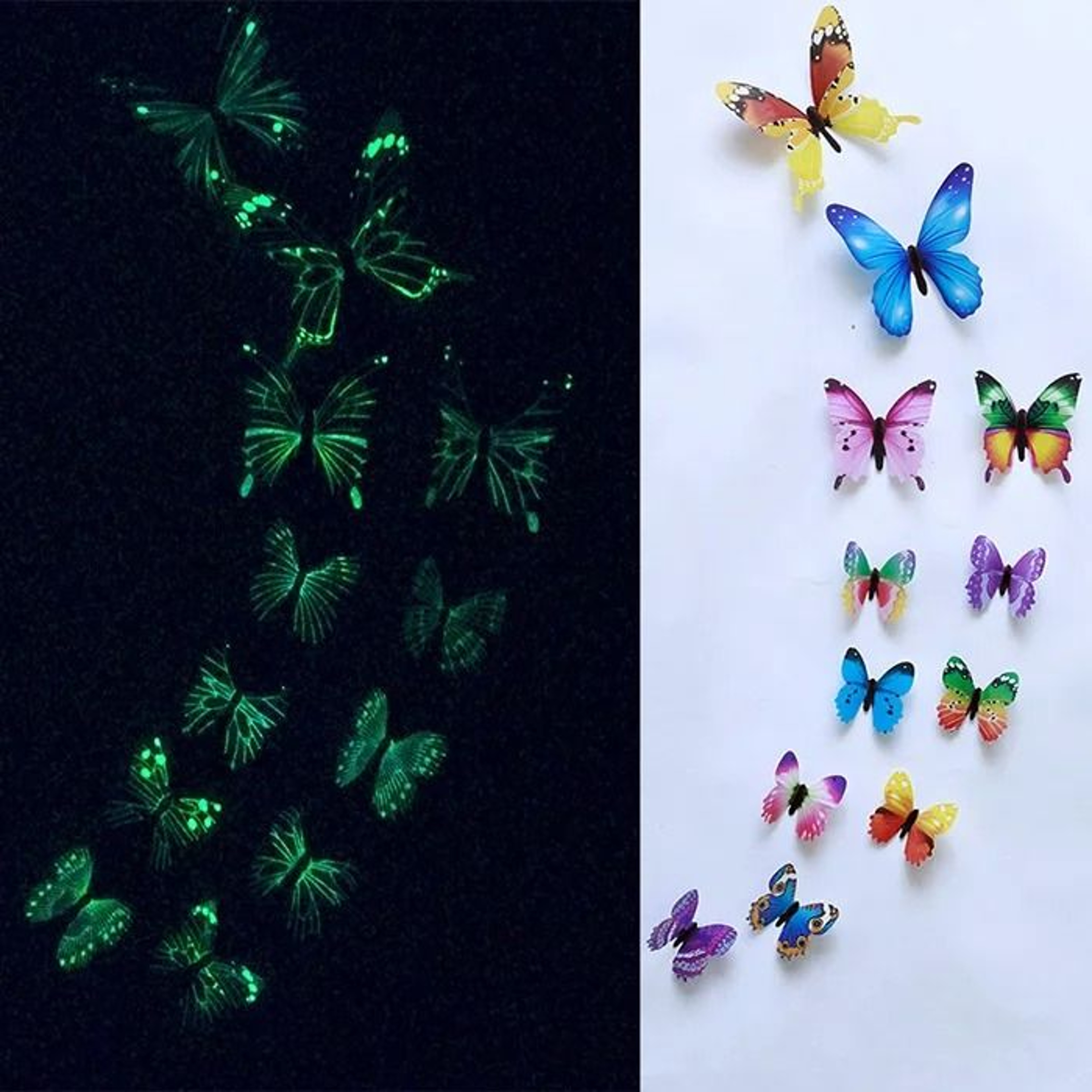 12Piece Luminous 3D Butterfly Wall  Fridge Stickers 12