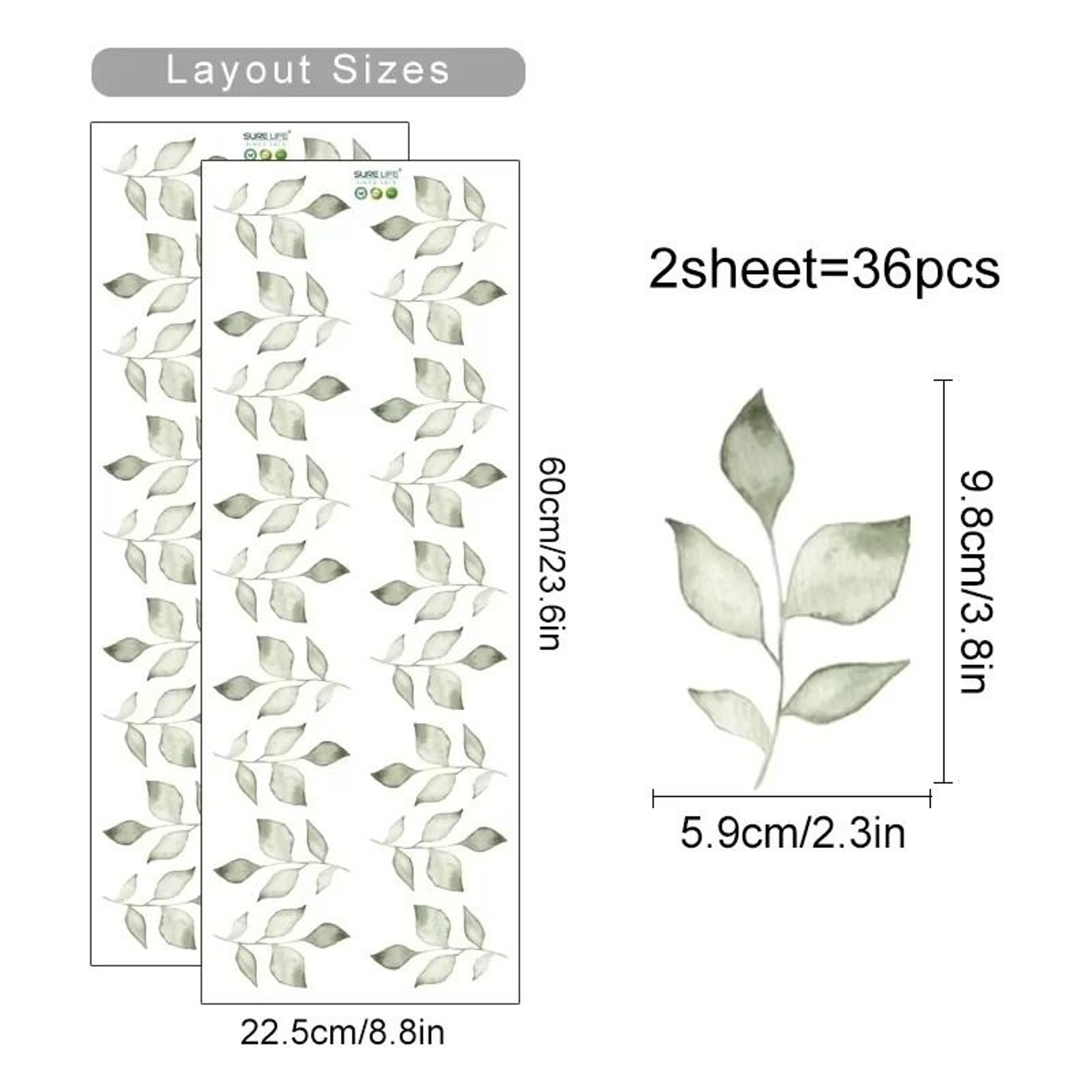 Boho Watercolor Flowers  Leaves Vinyl Wall Sticker Set 11