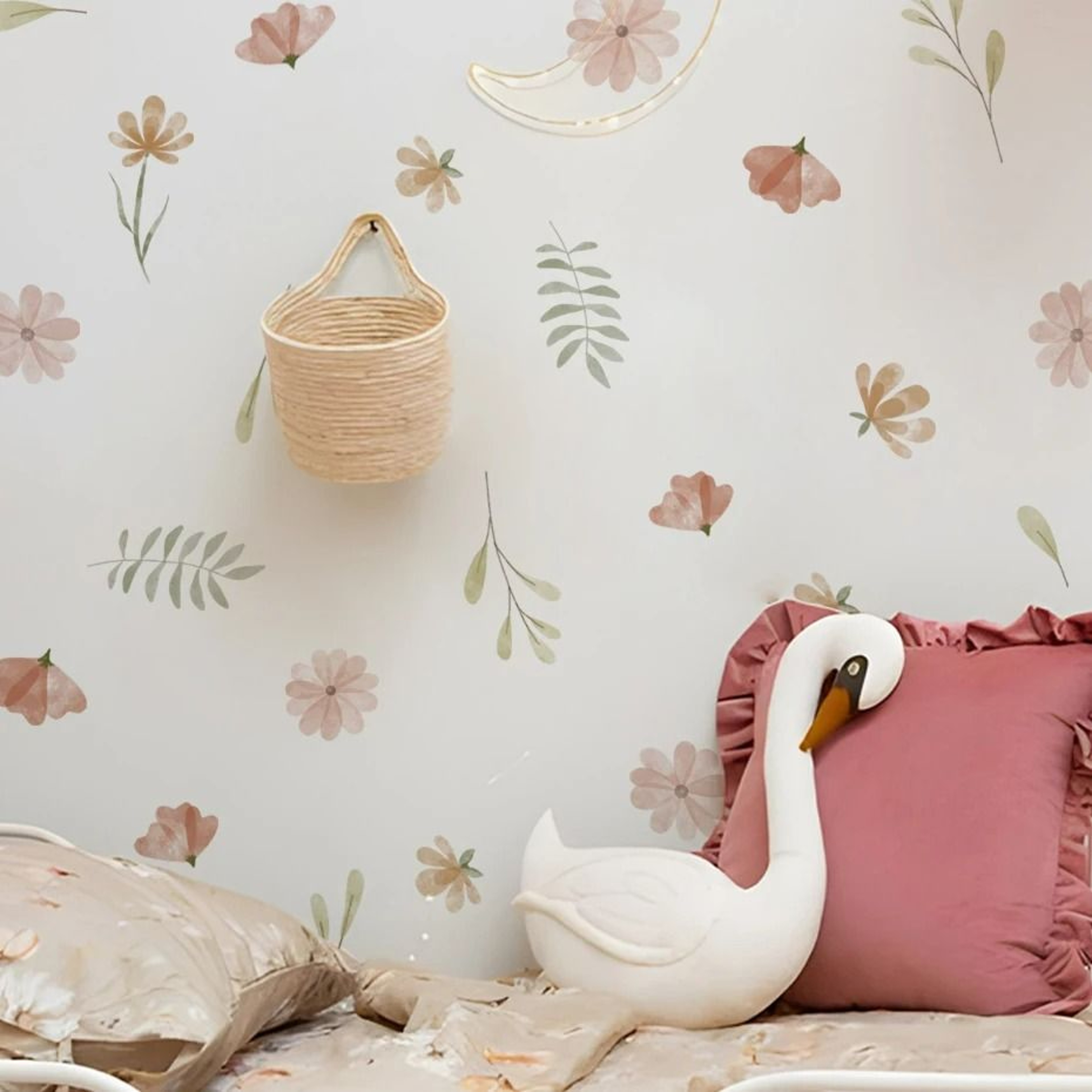 Boho Watercolor Flowers  Leaves Vinyl Wall Sticker Set 4