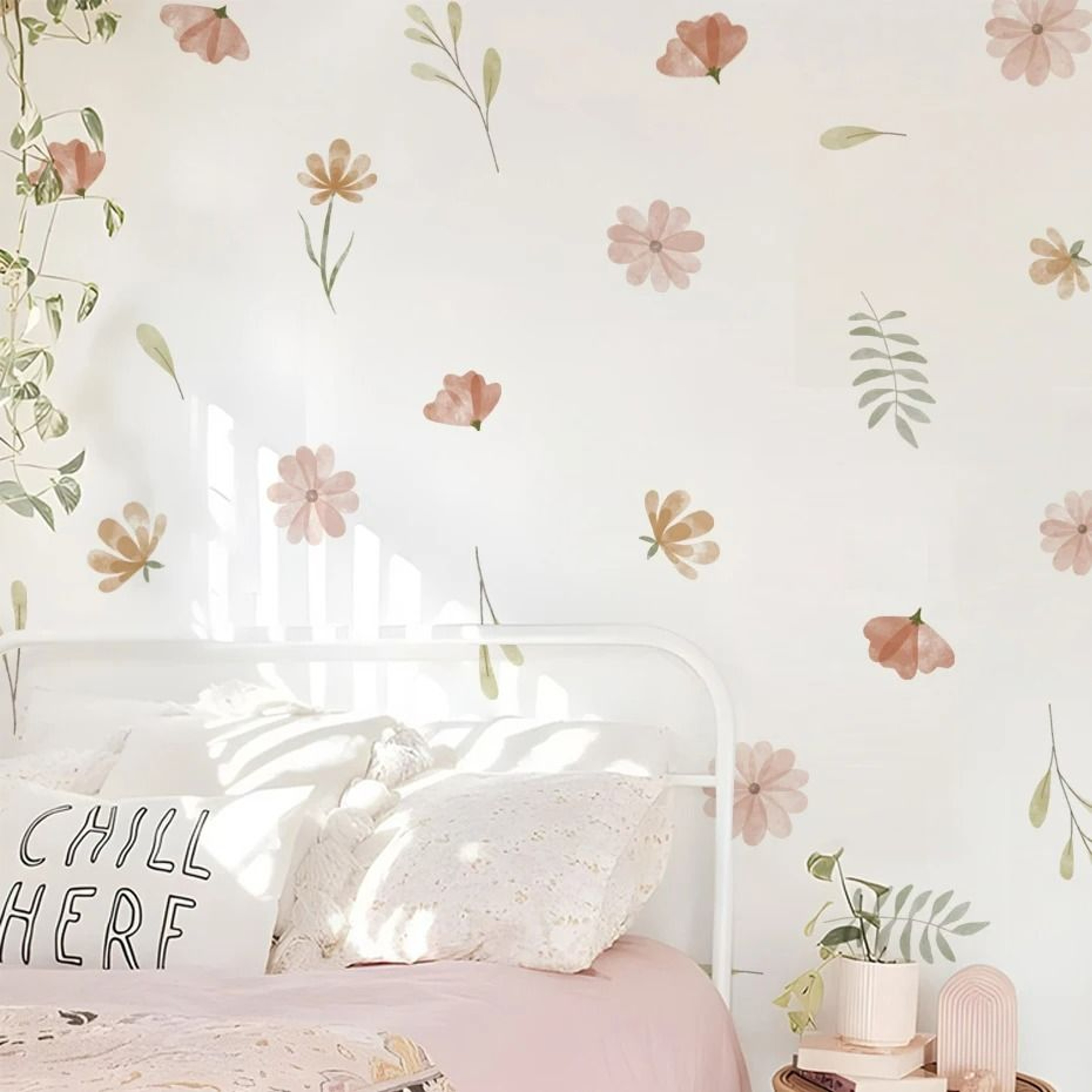 Boho Watercolor Flowers  Leaves Vinyl Wall Sticker Set 5