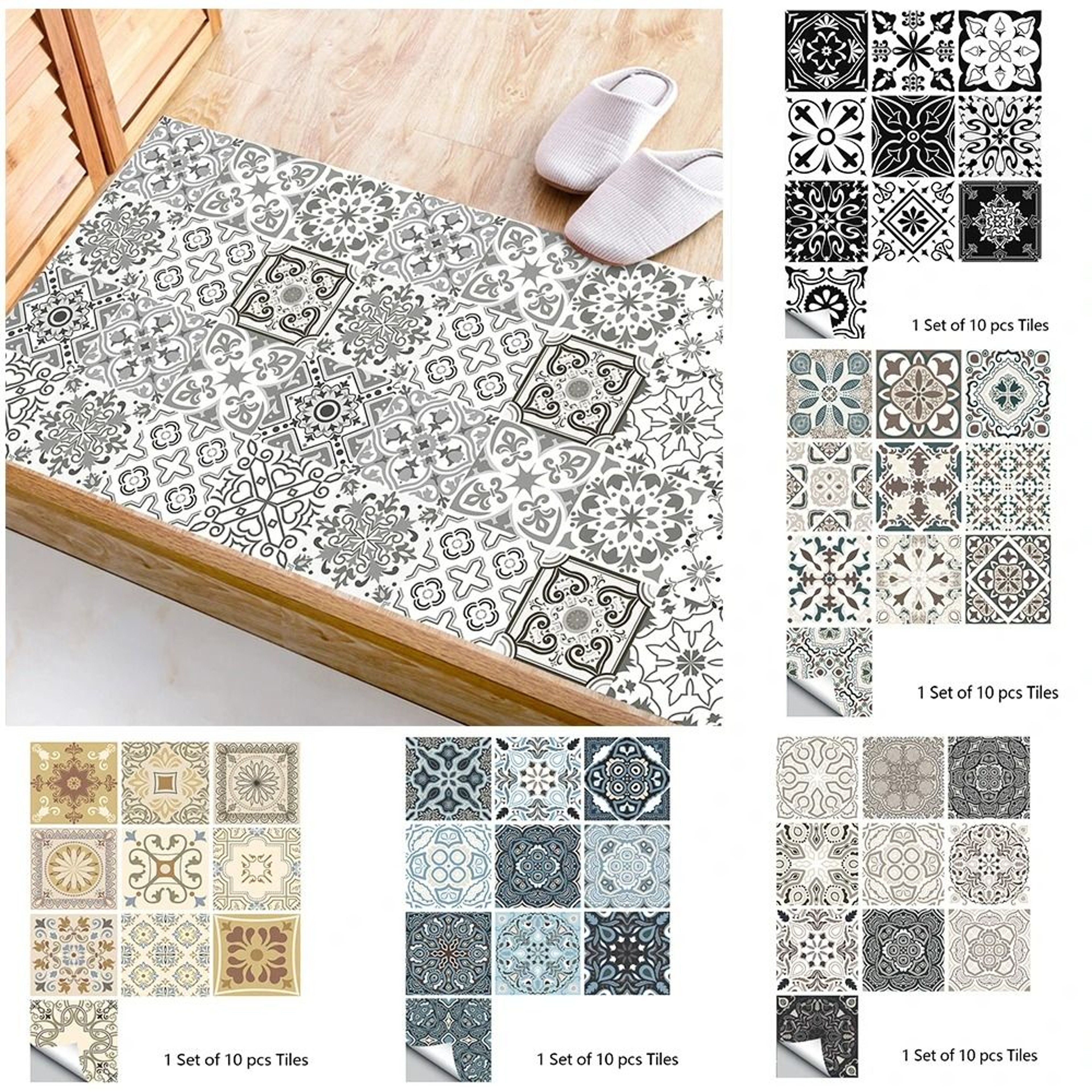 10Piece Retro Pattern Matte Surface Tile Sticker Set 0