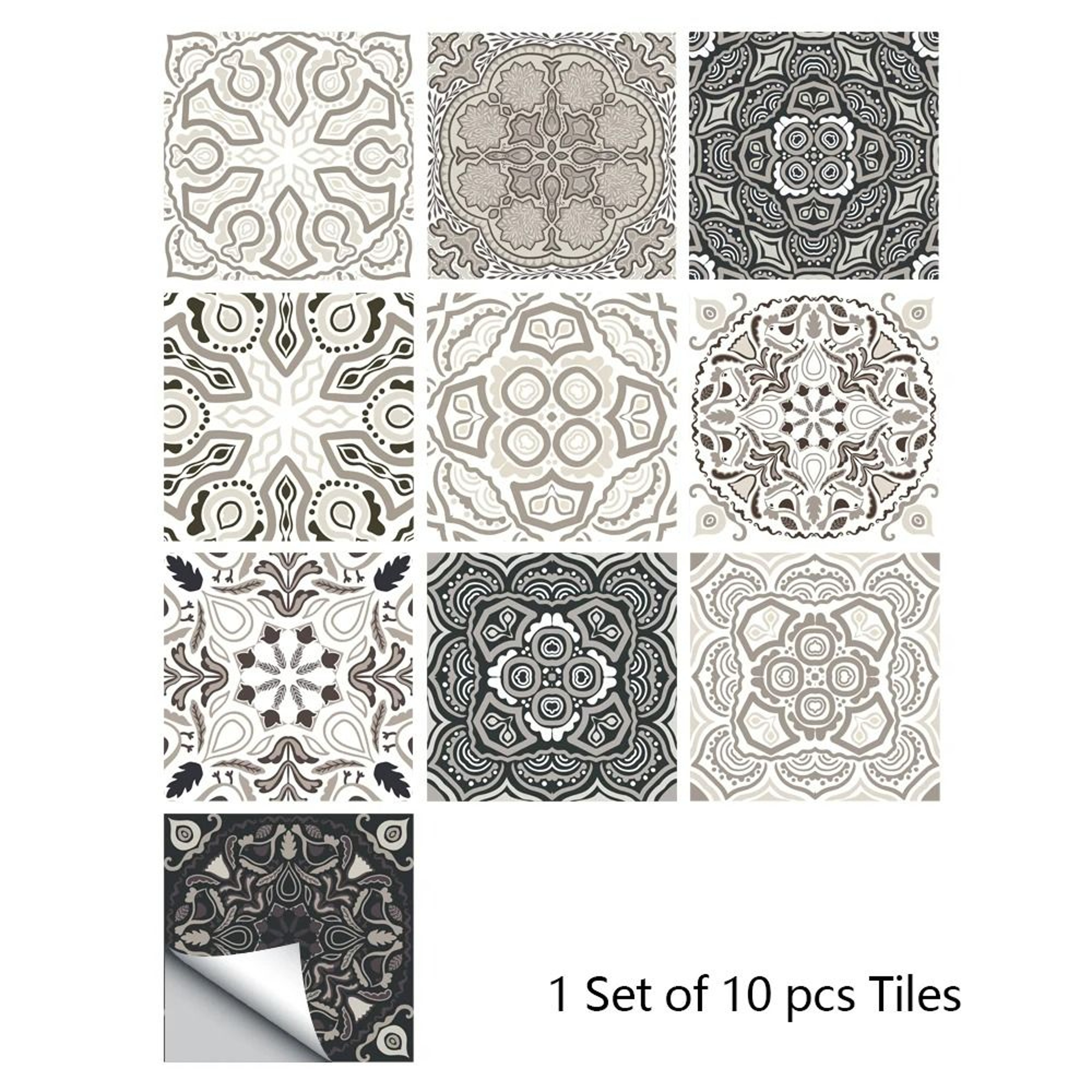 10Piece Retro Pattern Matte Surface Tile Sticker Set 11