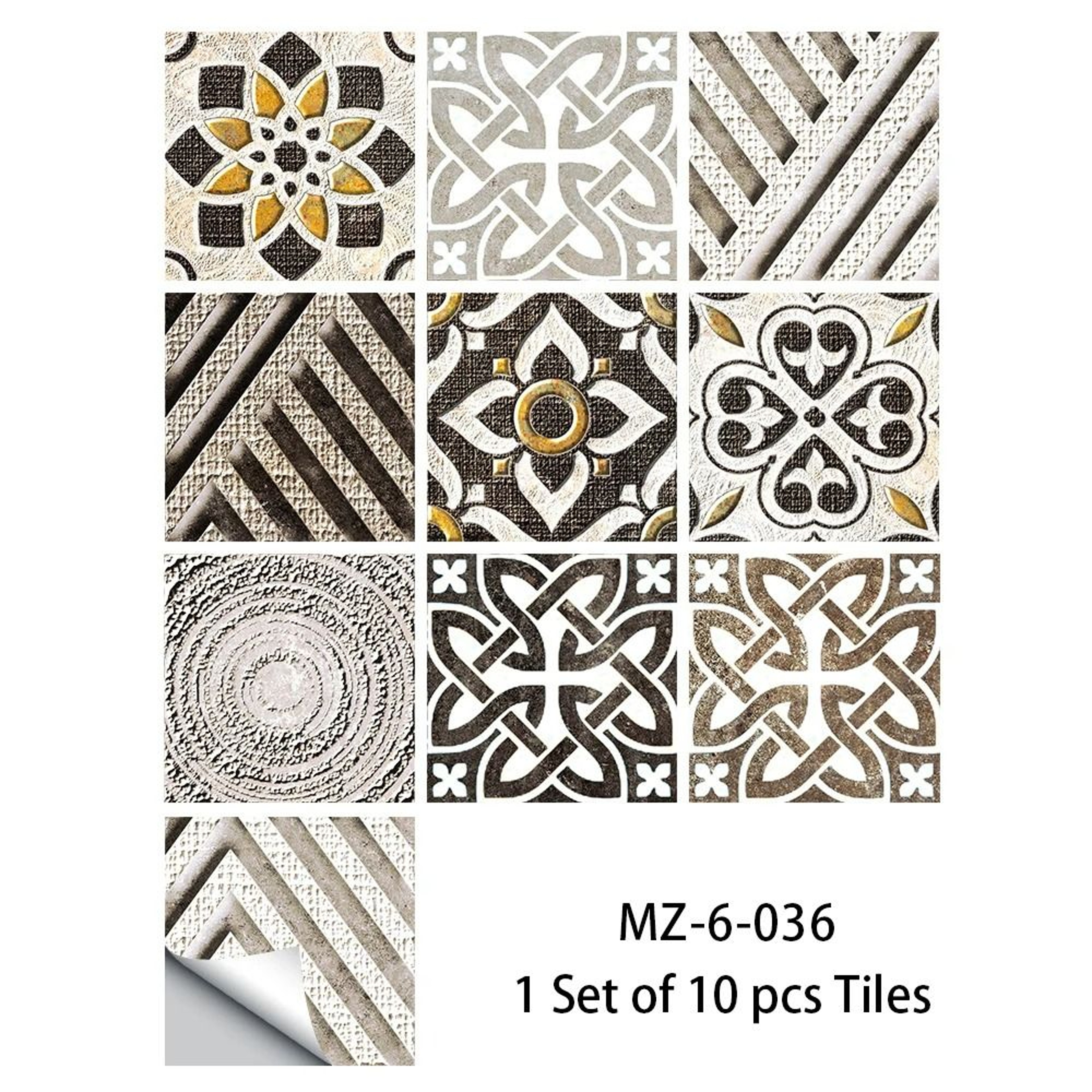 10Piece Blue  Gray Matte Surface Tile Wall Sticker Set 14