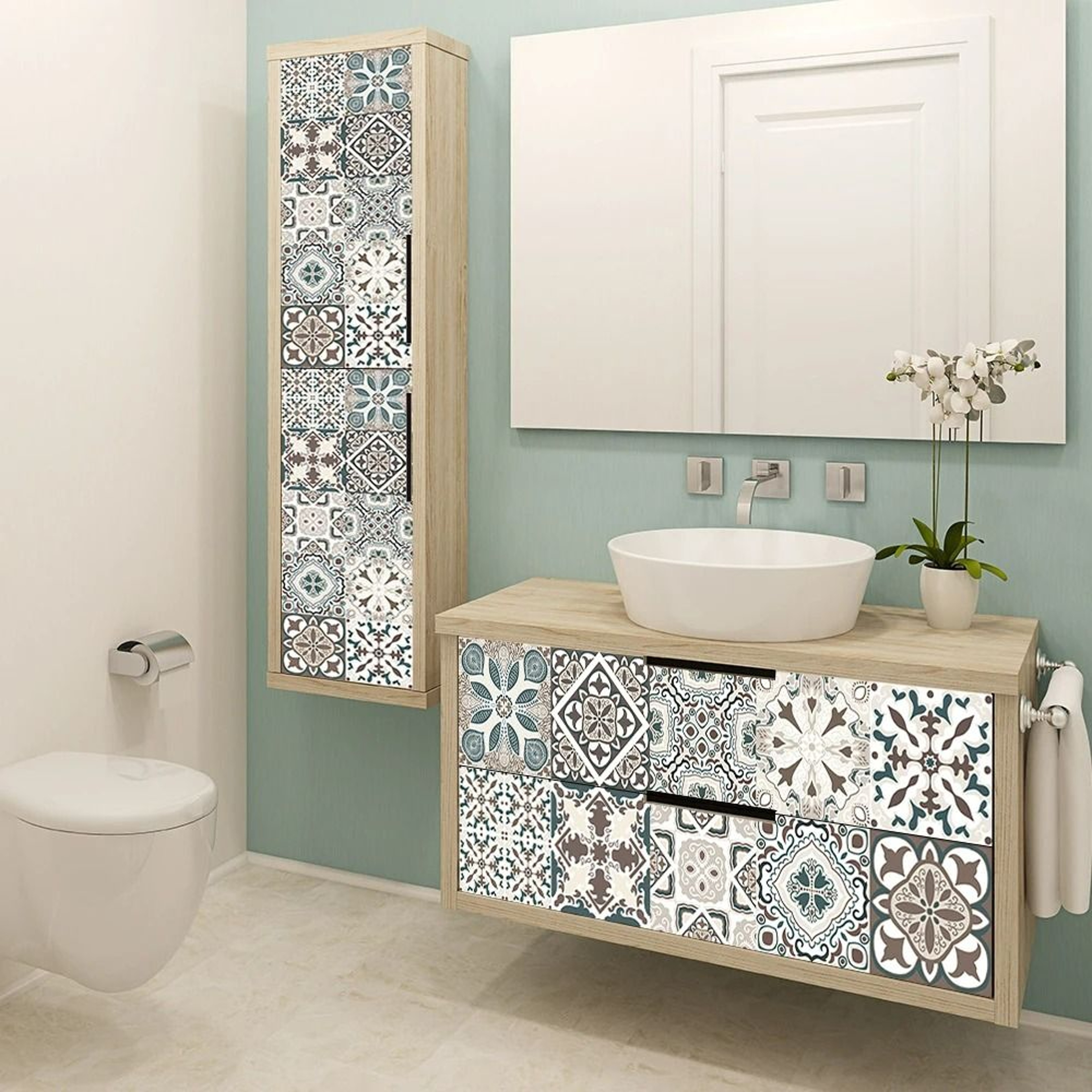 10Piece Blue  Gray Matte Surface Tile Wall Sticker Set 4