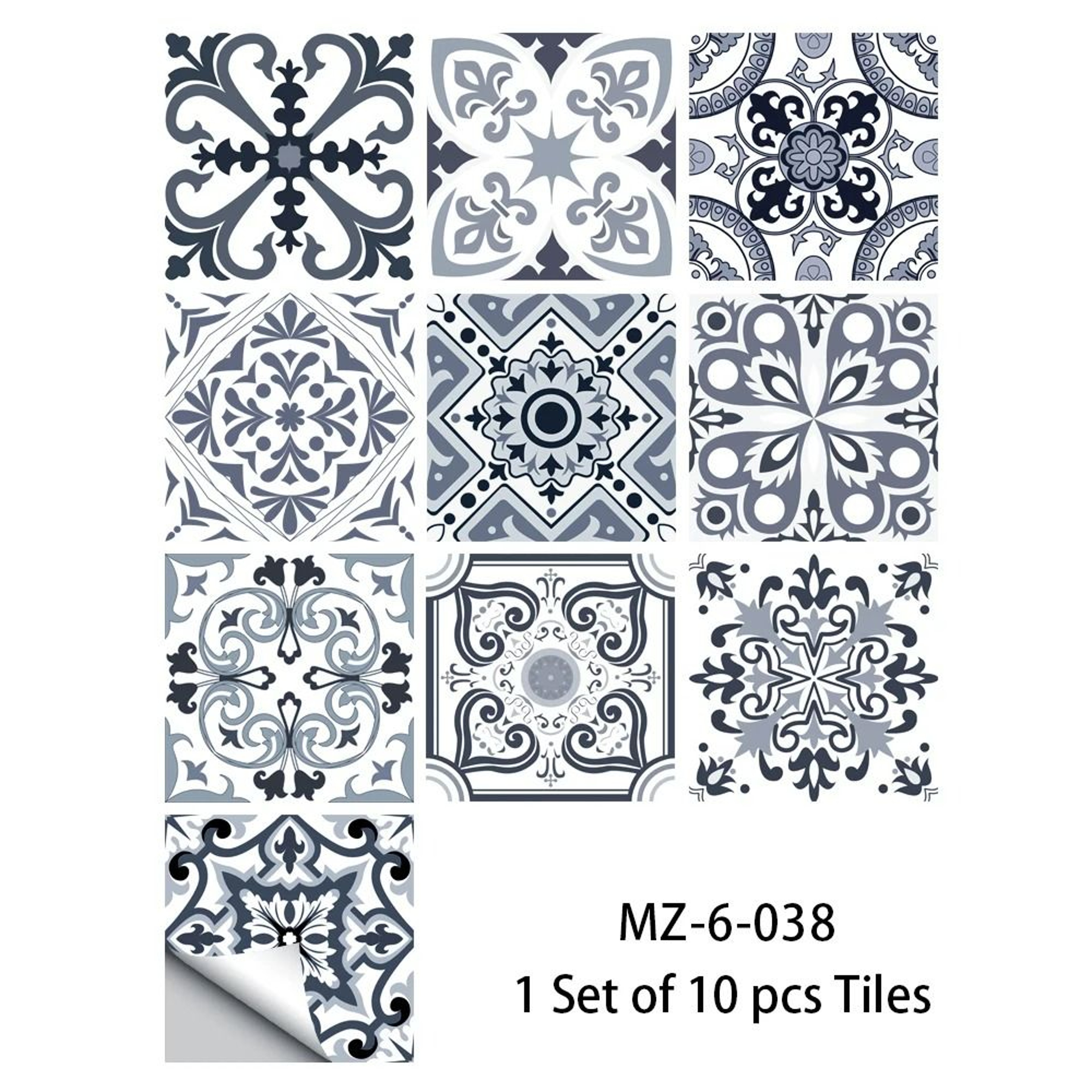 10Piece Blue  Gray Matte Surface Tile Wall Sticker Set 16