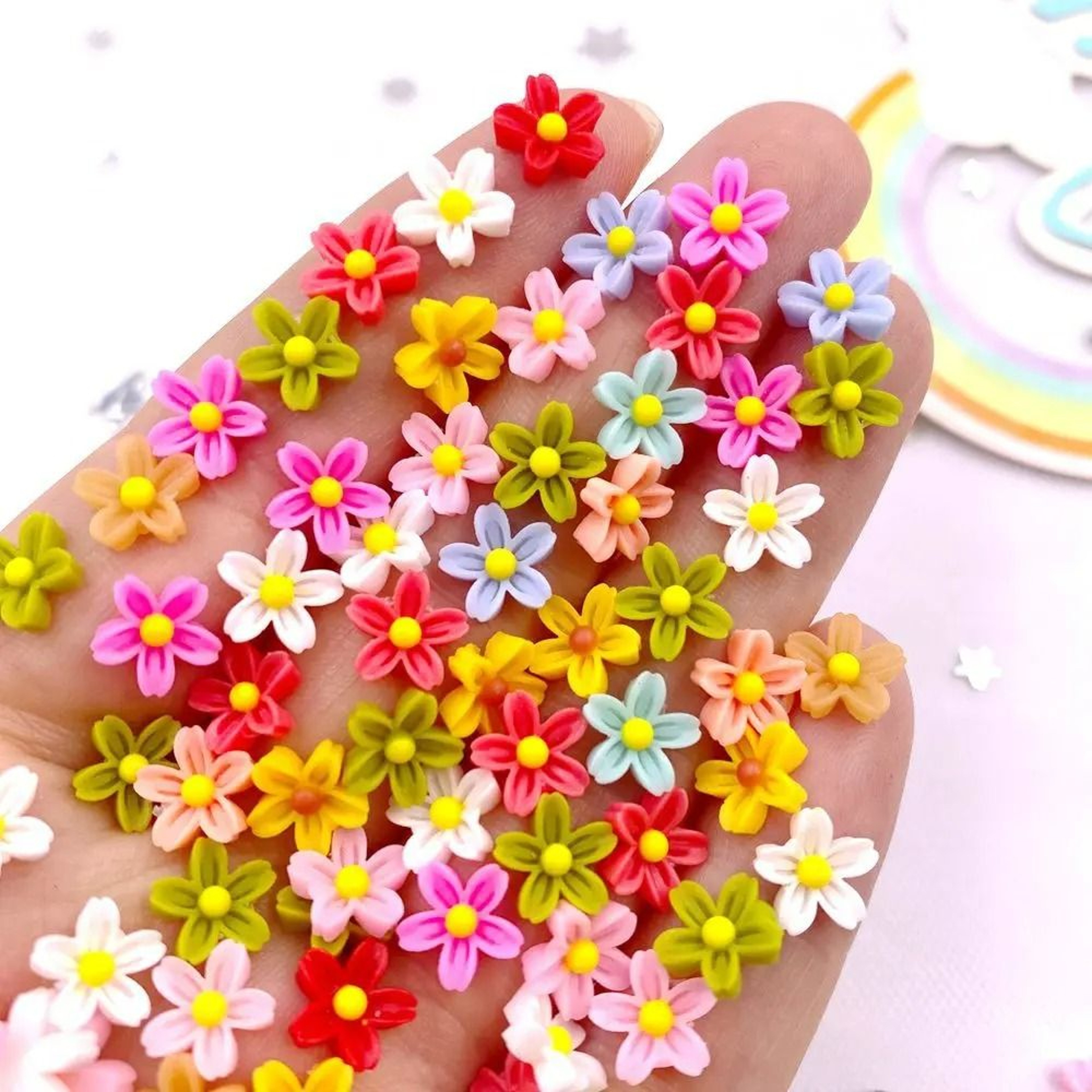 100Piece Mini Resin Colorful Flower Flatback Gems 6