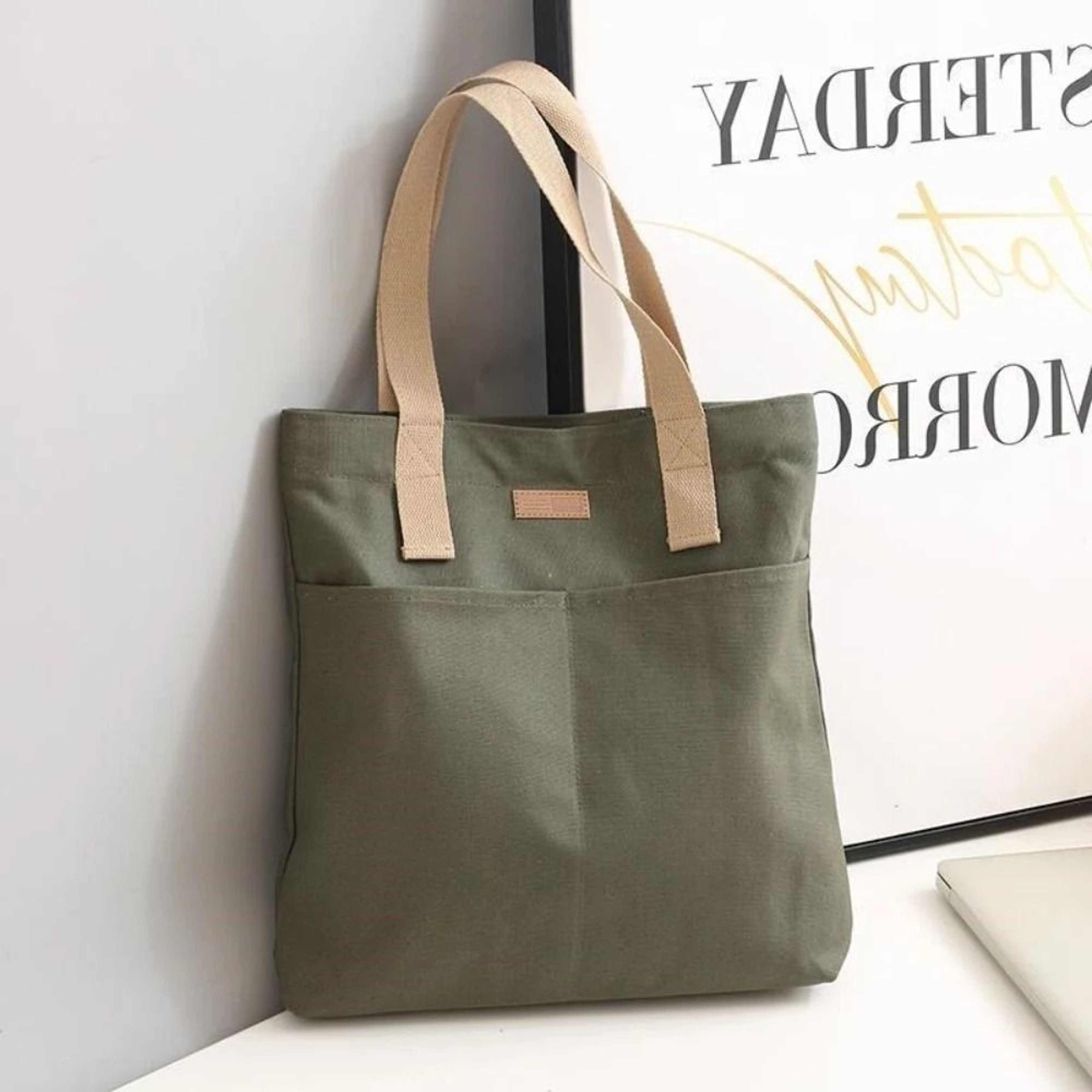 Womens Canvas Sewing Thread Commuter Tote Bag 3