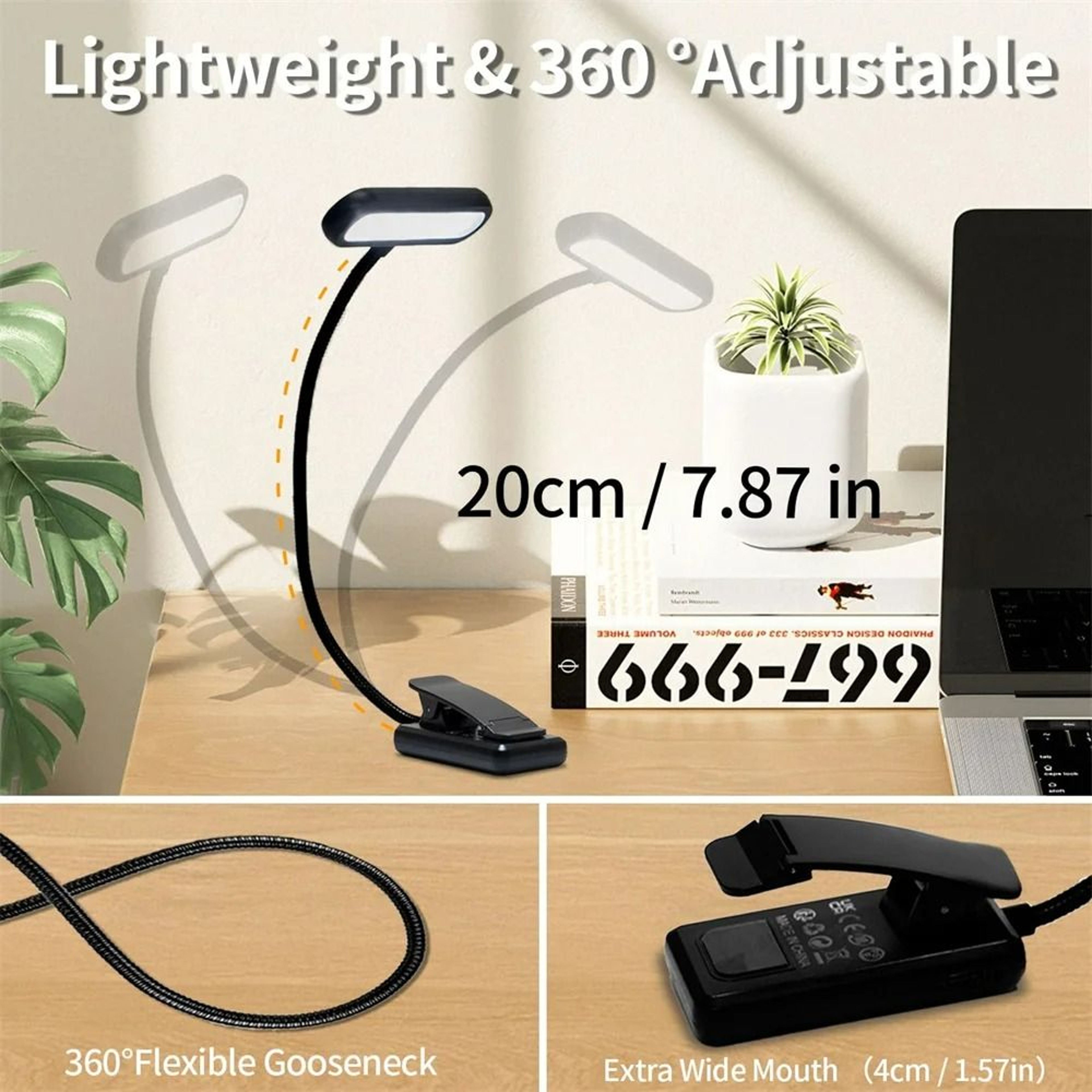USB Rechargeable ClipOn LED Book  Desk Light 3