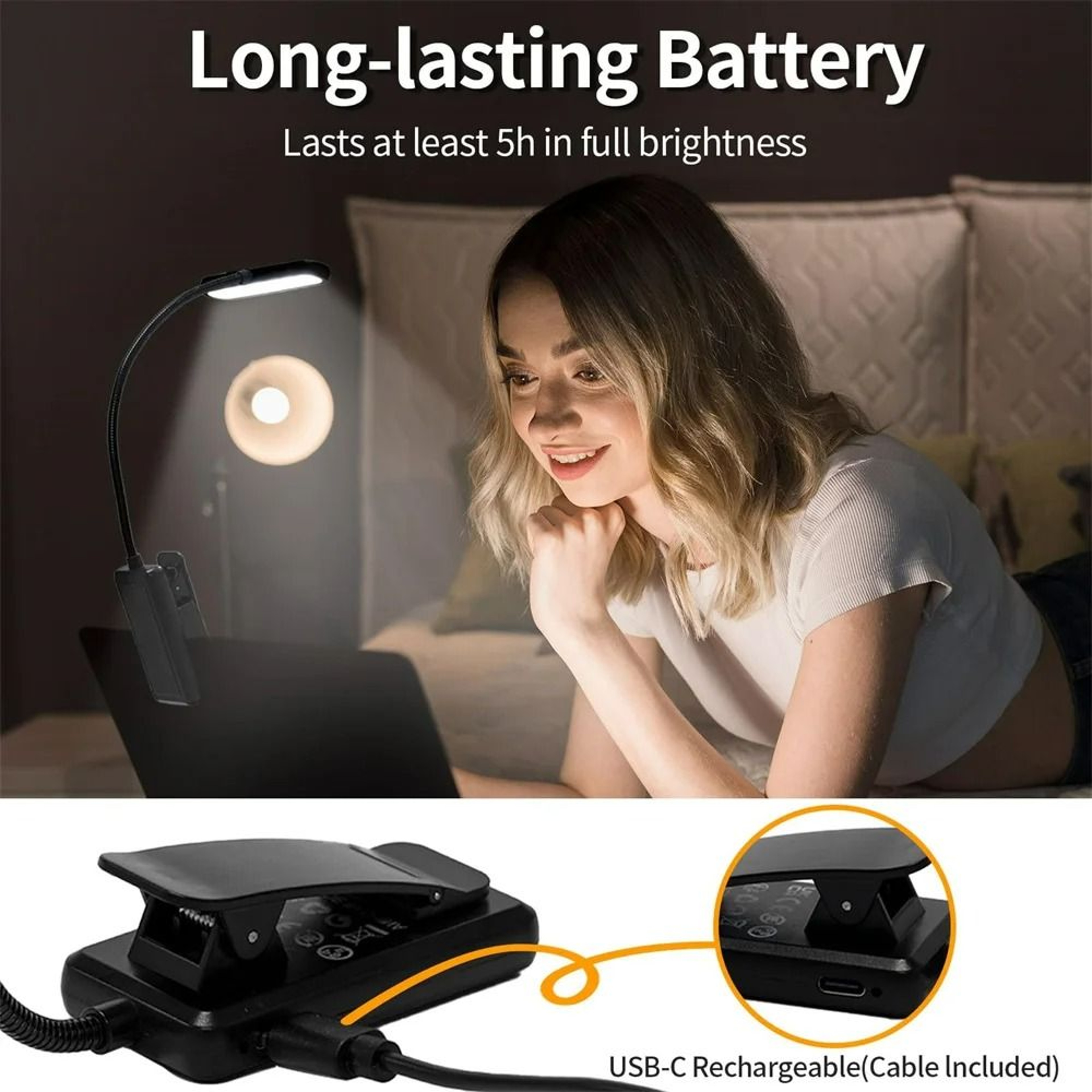 USB Rechargeable ClipOn LED Book  Desk Light 5