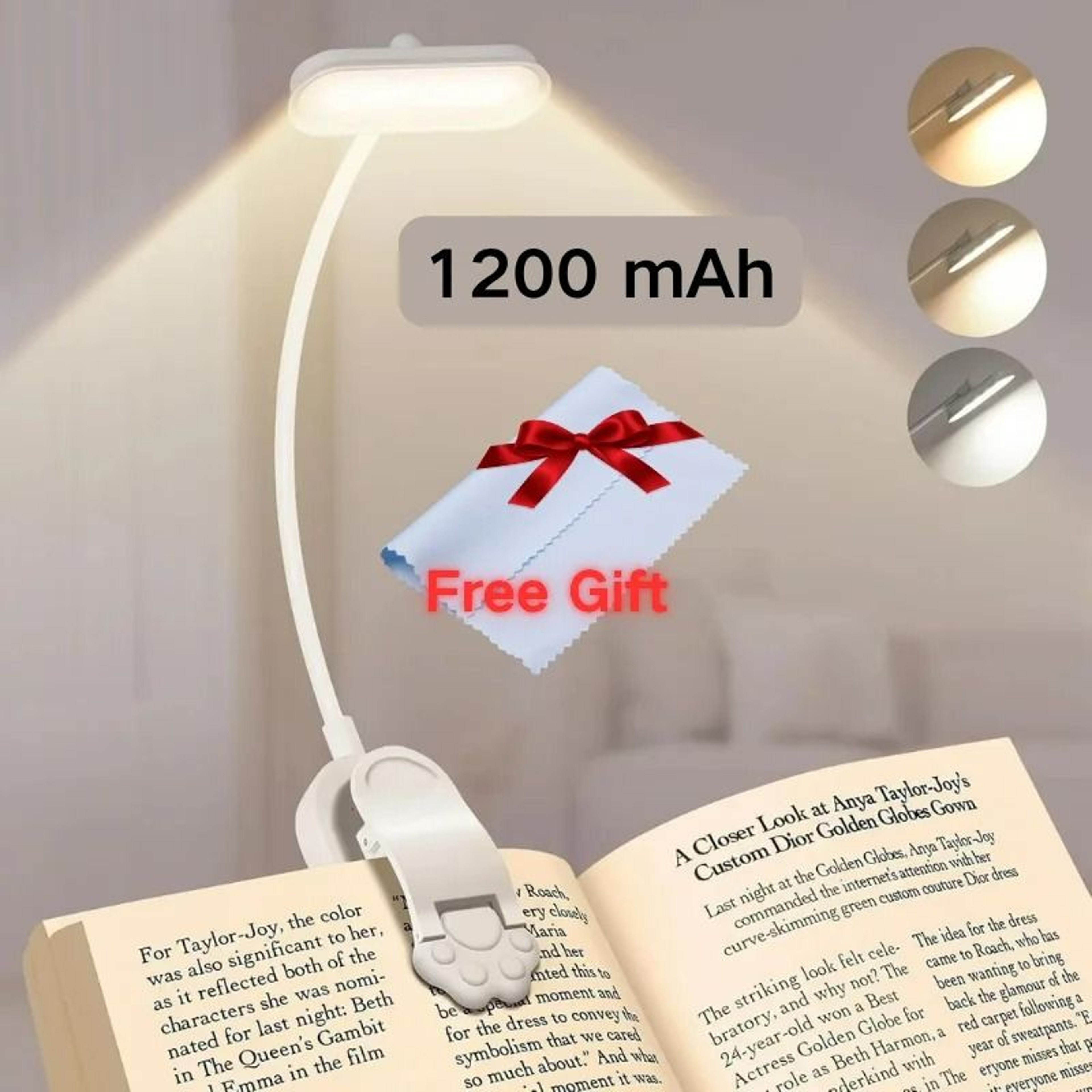 USB Rechargeable 3Level ClipOn LED Reading Light 12