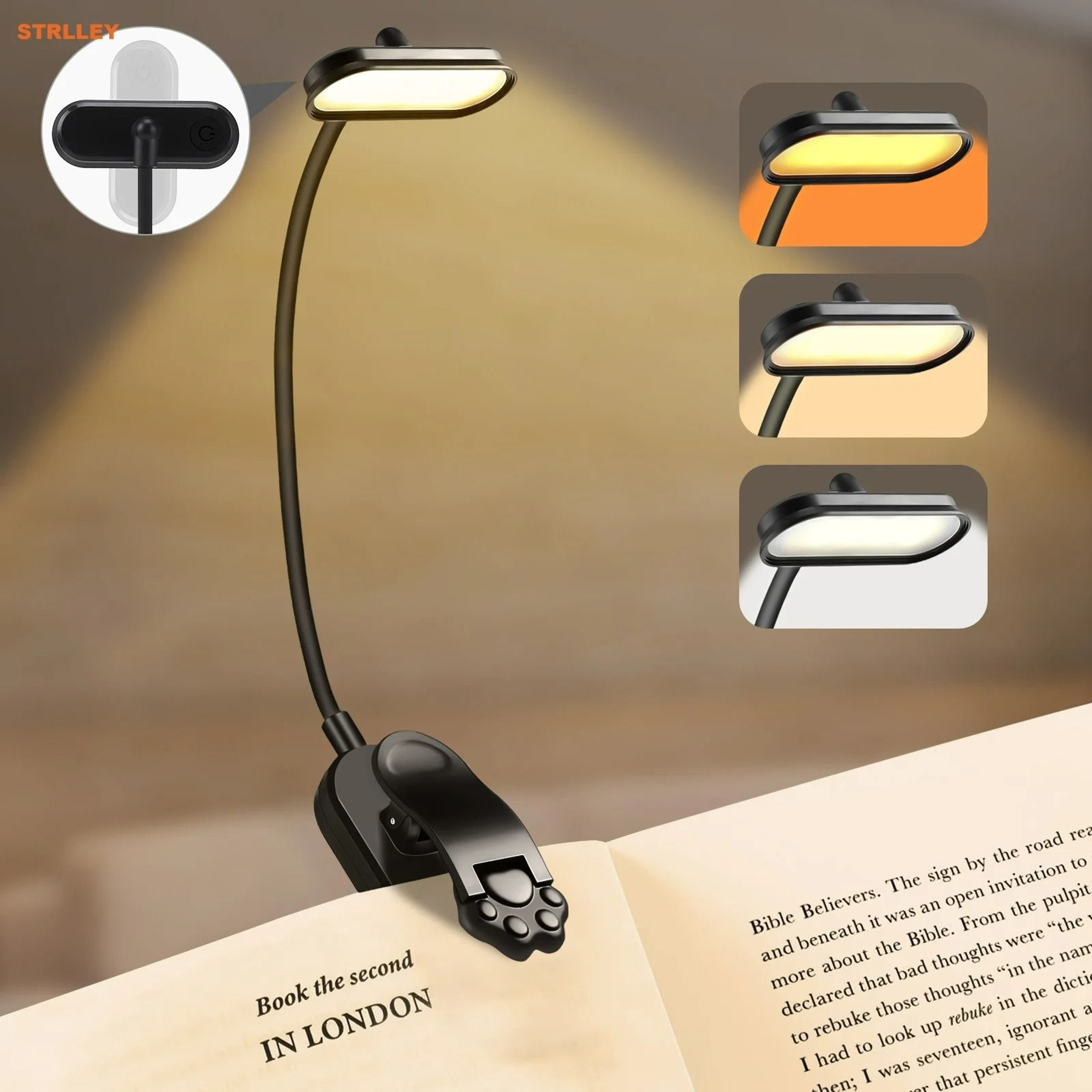 USB Rechargeable 3Level ClipOn LED Reading Light 0