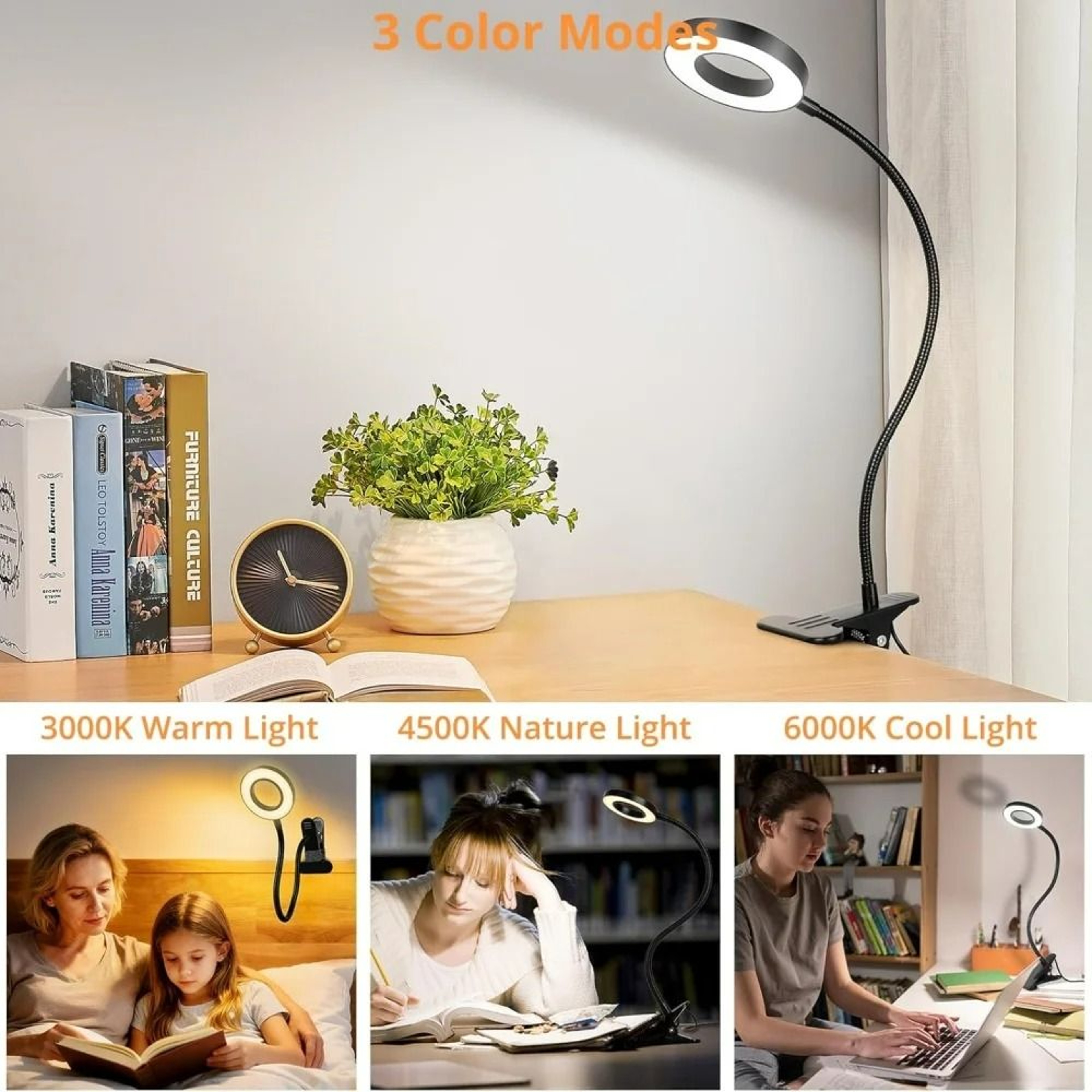 LED Ring ClipOn Desk  Reading Lamp 2