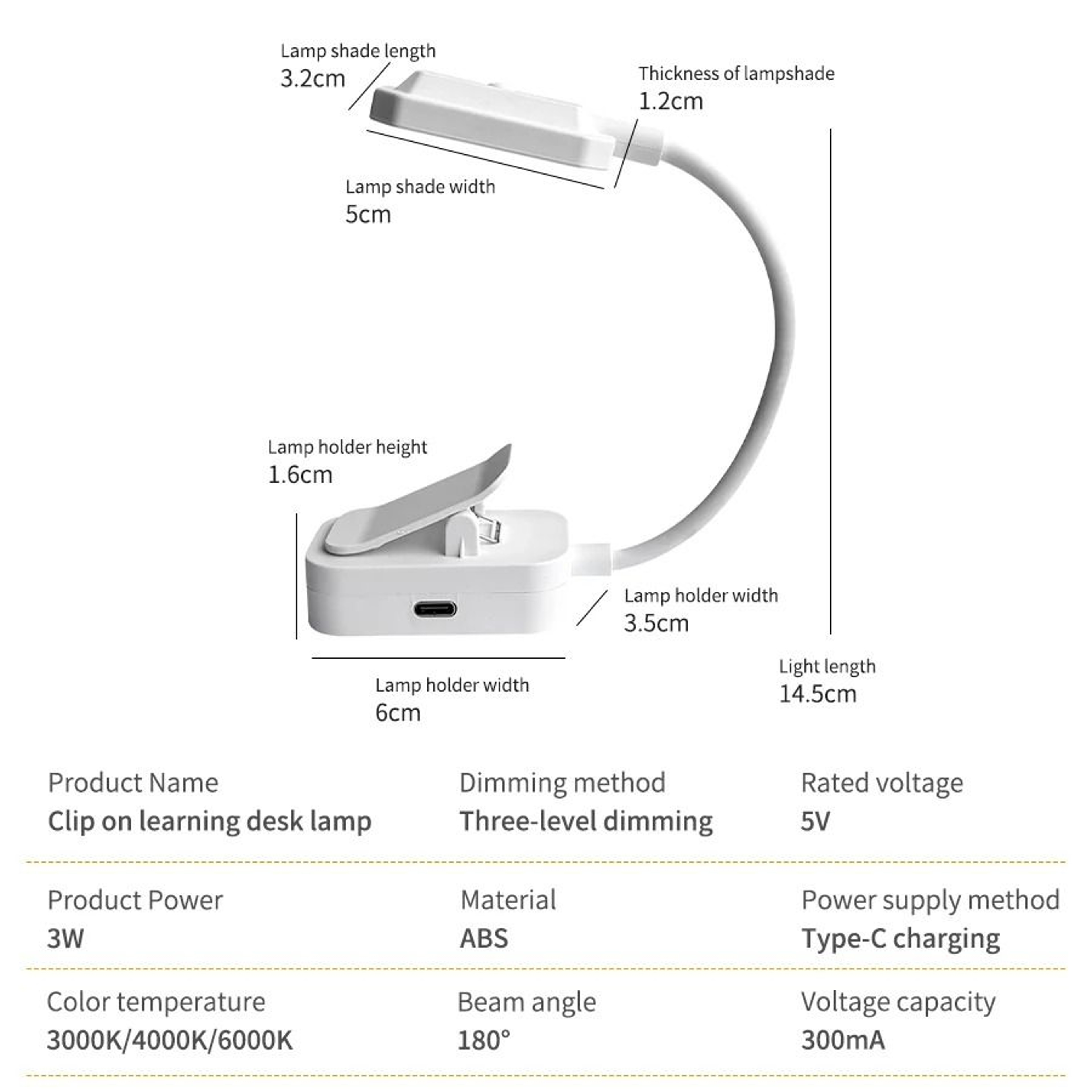 TypeC Rechargeable LED ClipOn Desk  Study Lamp 6