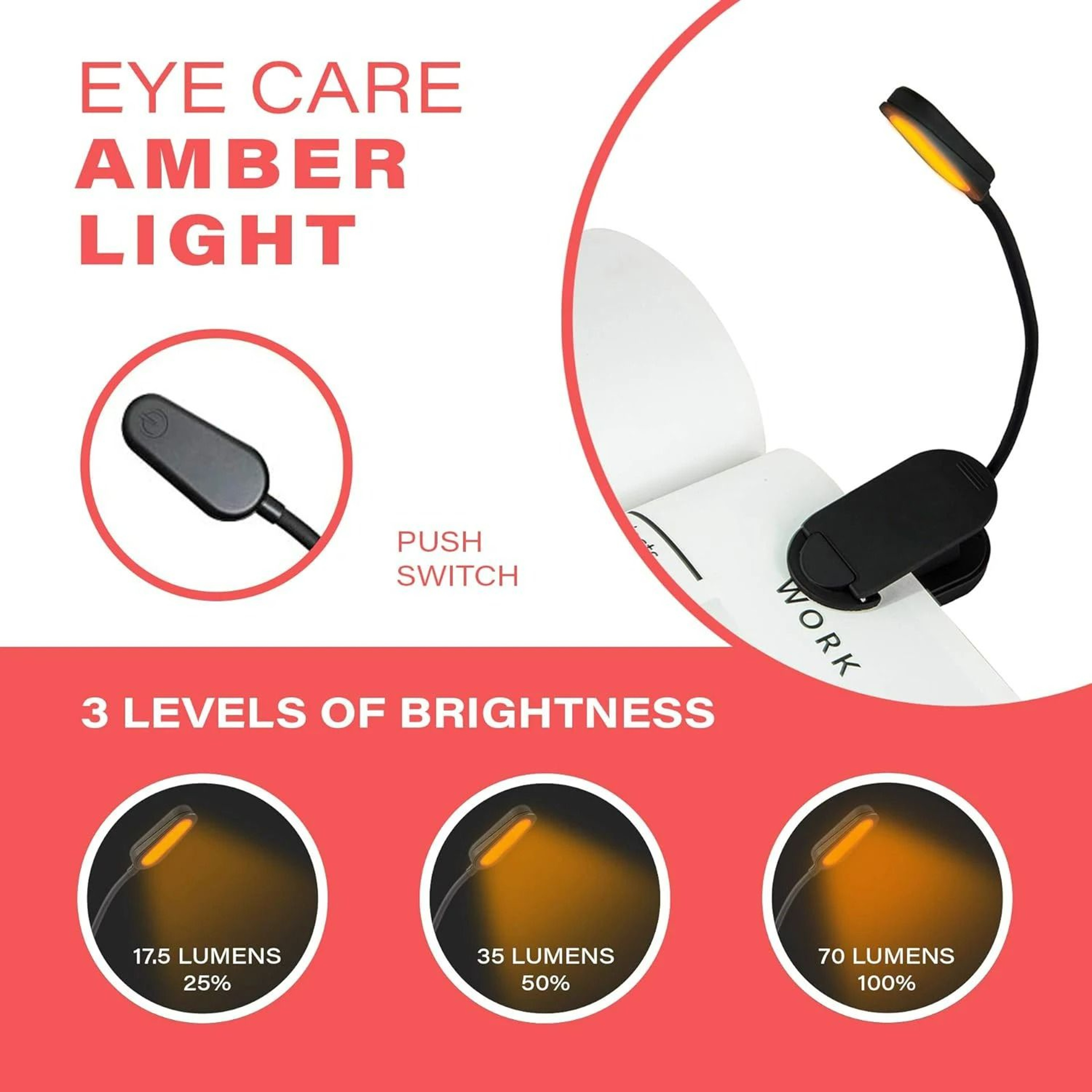BlueBlocking Amber 1600K ClipOn LED Reading Light 3