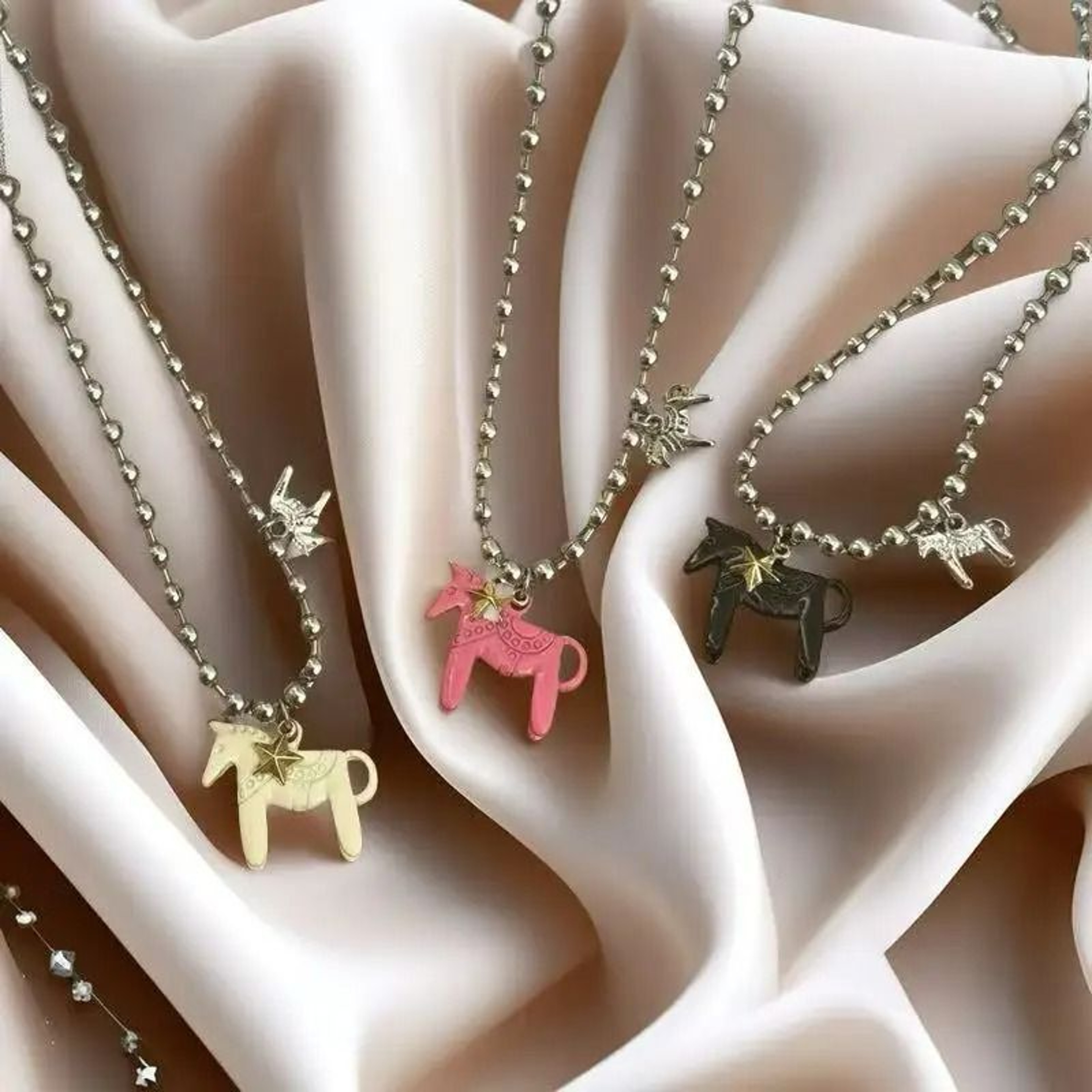 Colorful Enamel Colt Horse Pendant Necklace 0