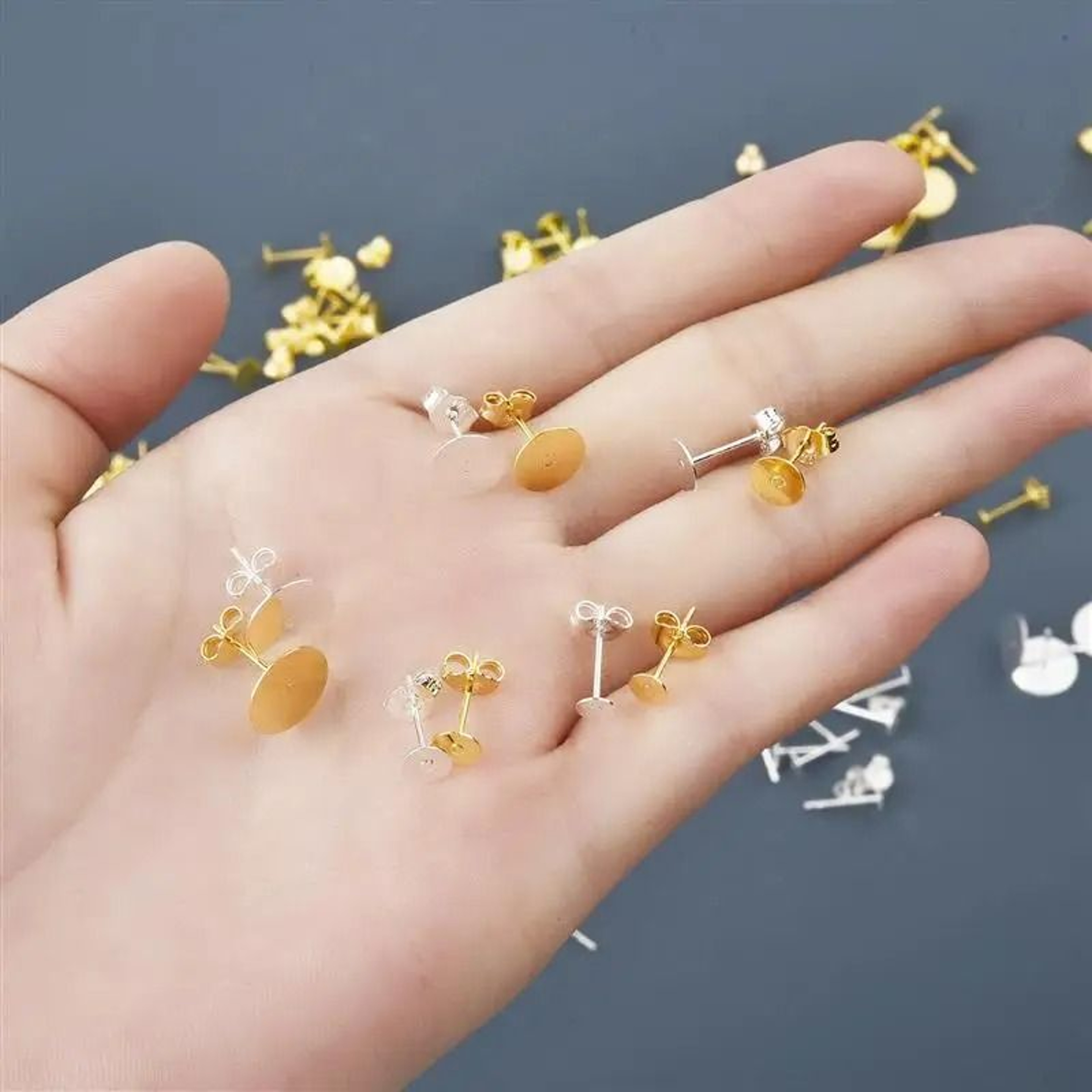 50Piece 925 SilverPlated Blank Post Earring Studs With Earring Backs 2
