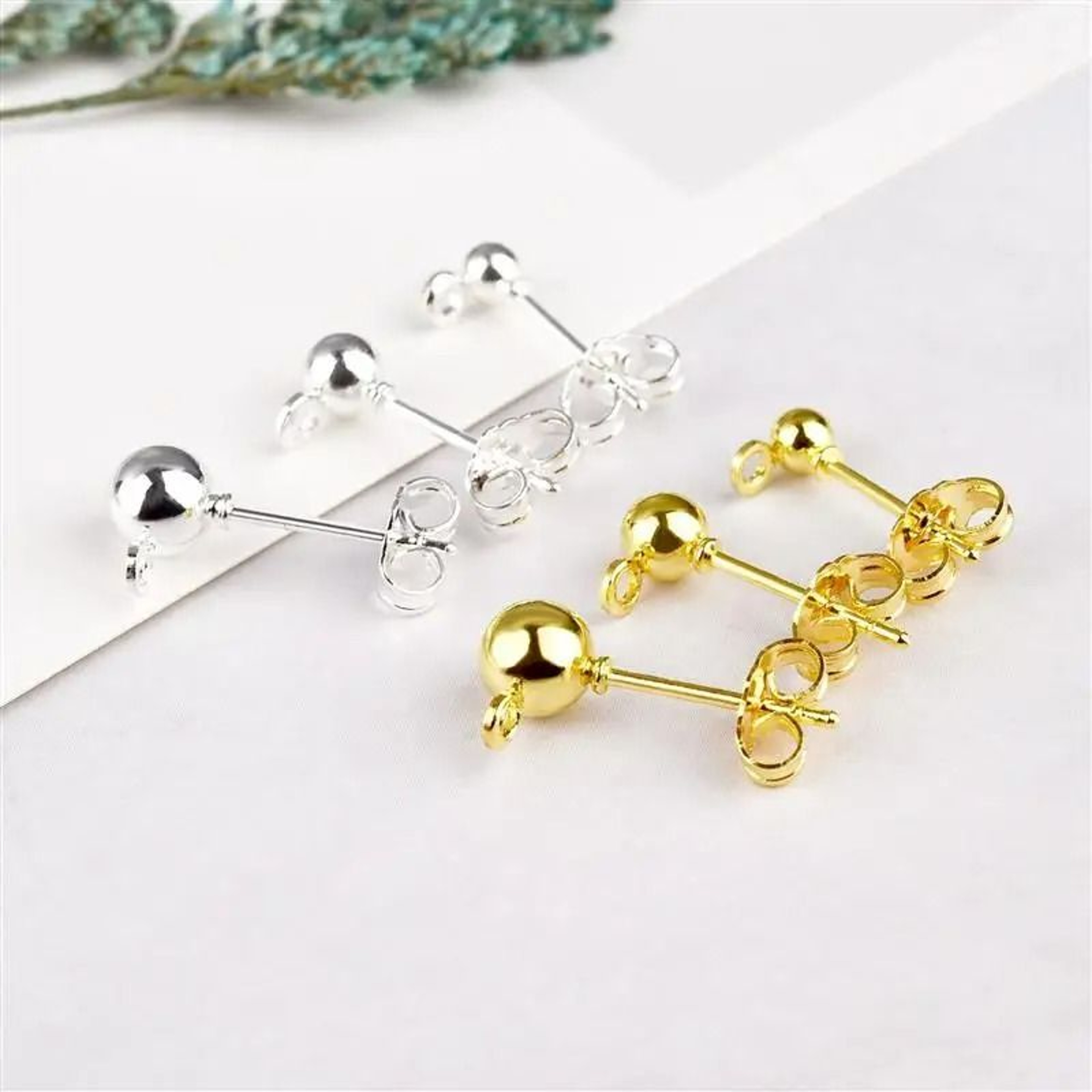 50Piece 925 SilverPlated Blank Post Earring Studs With Earring Backs 5
