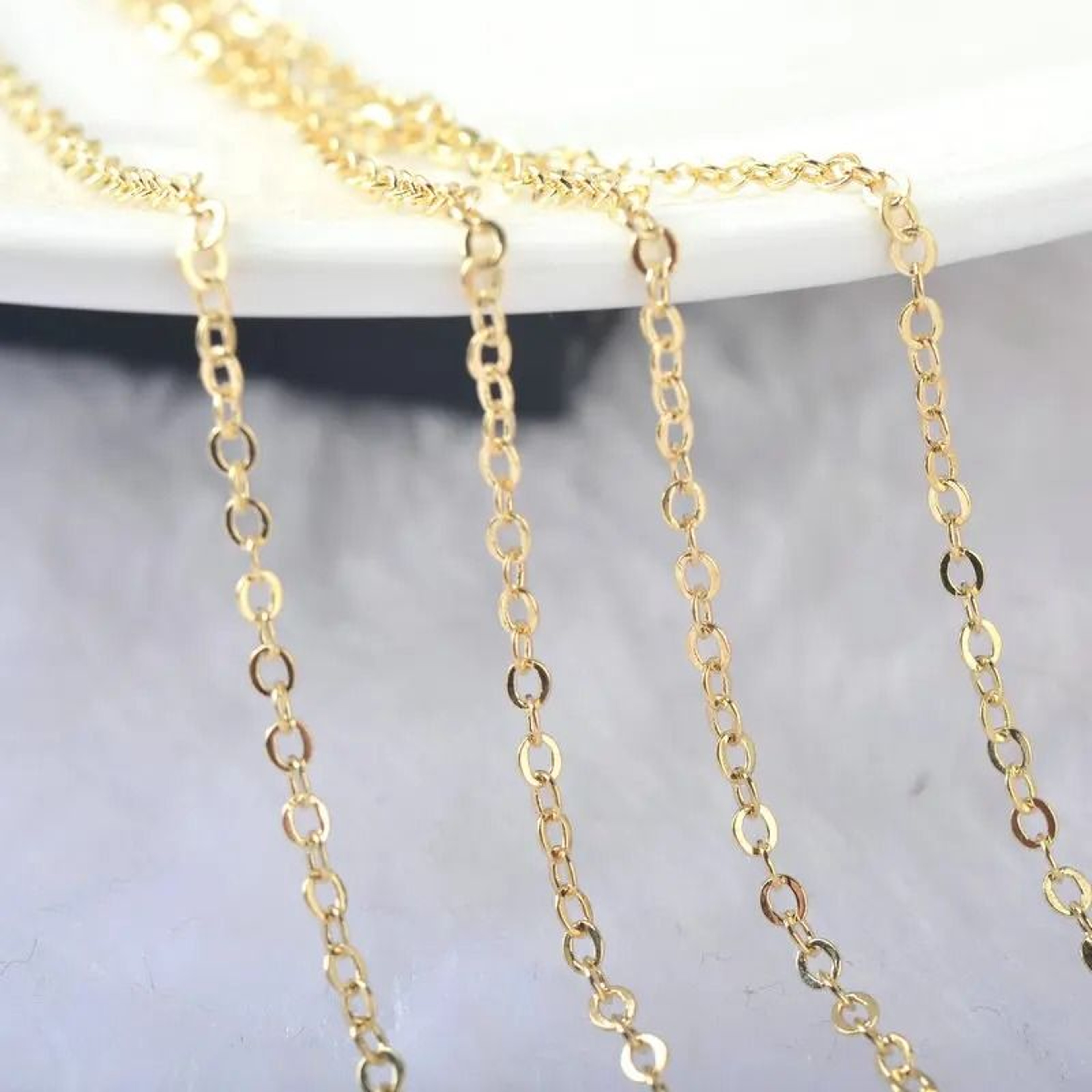 24K Gold Plated Brass Flat Oval Jewelry Chain 8