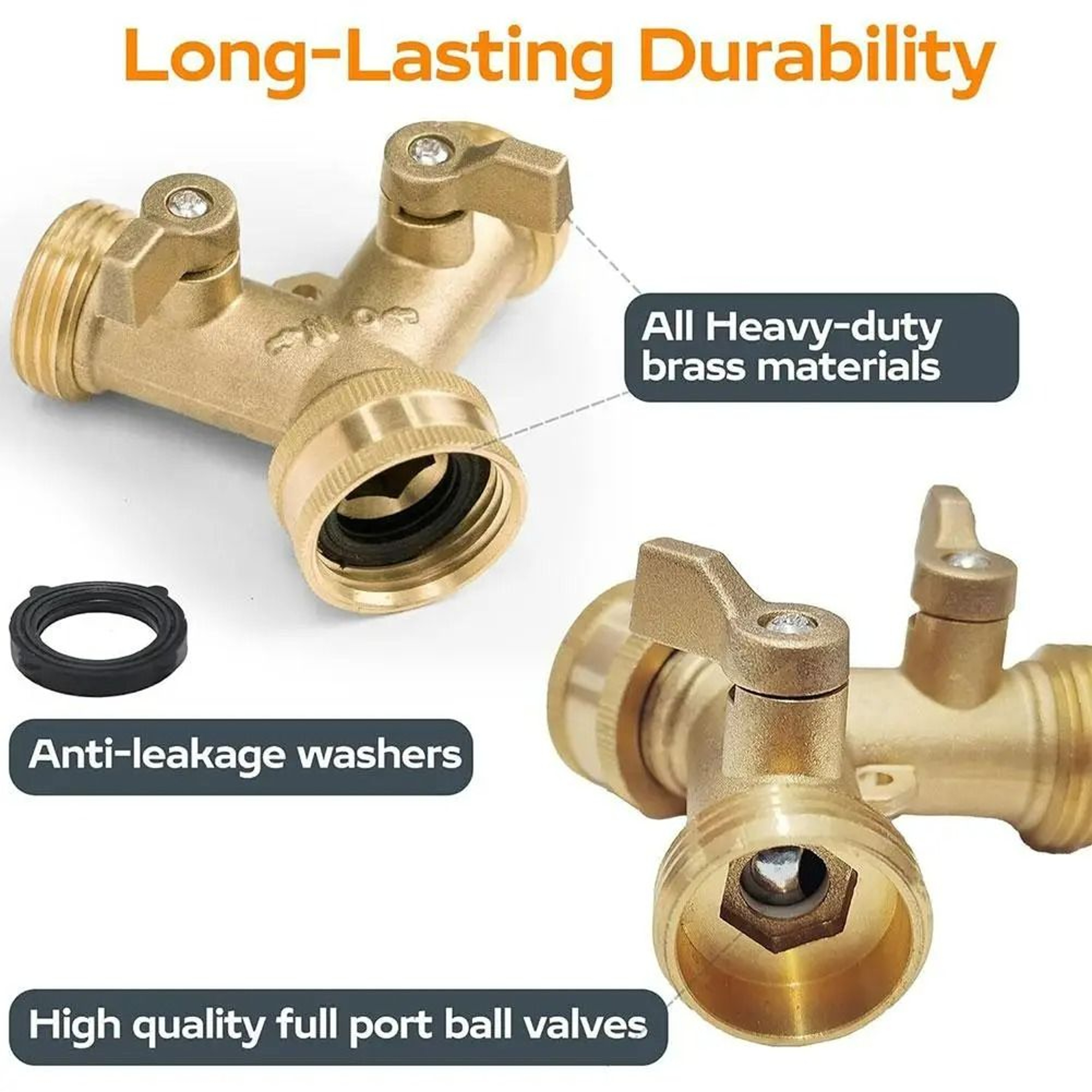 HeavyDuty Brass 2Way Garden Hose Splitter 4
