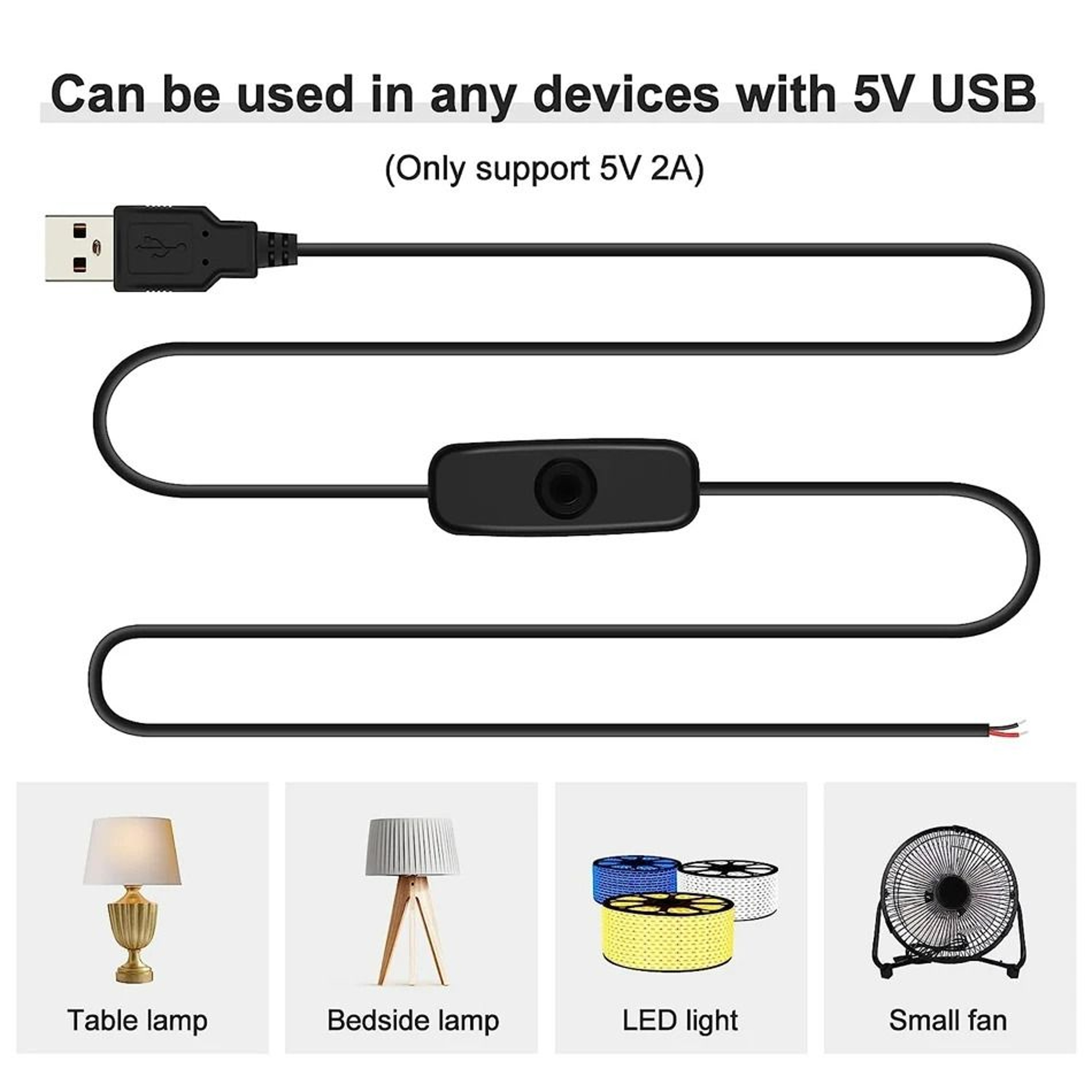 USB Power Cable With Inline ON OFF Switch 49 Ft 5