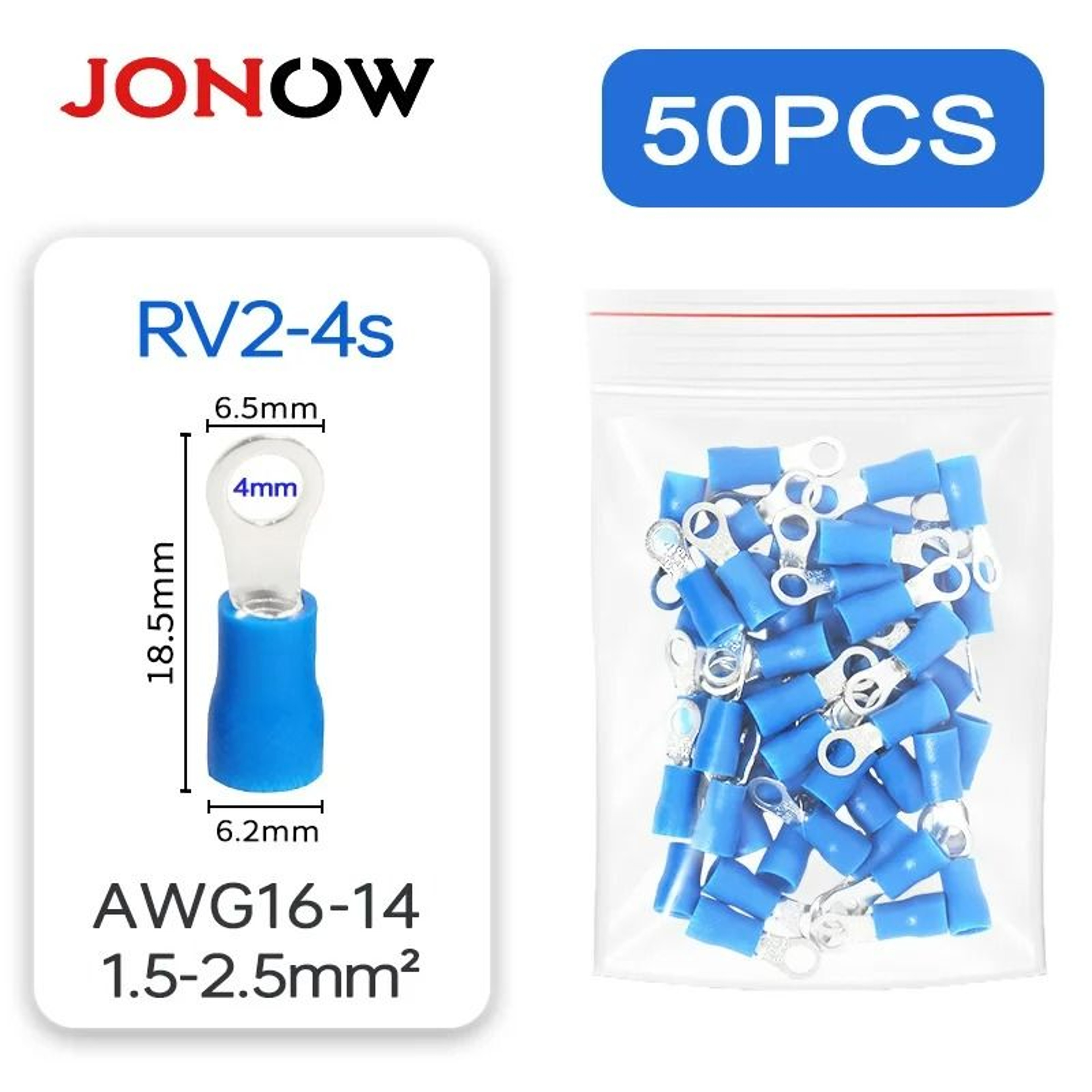 Insulated Ring Crimp Wire Terminals 50 Pcs 10