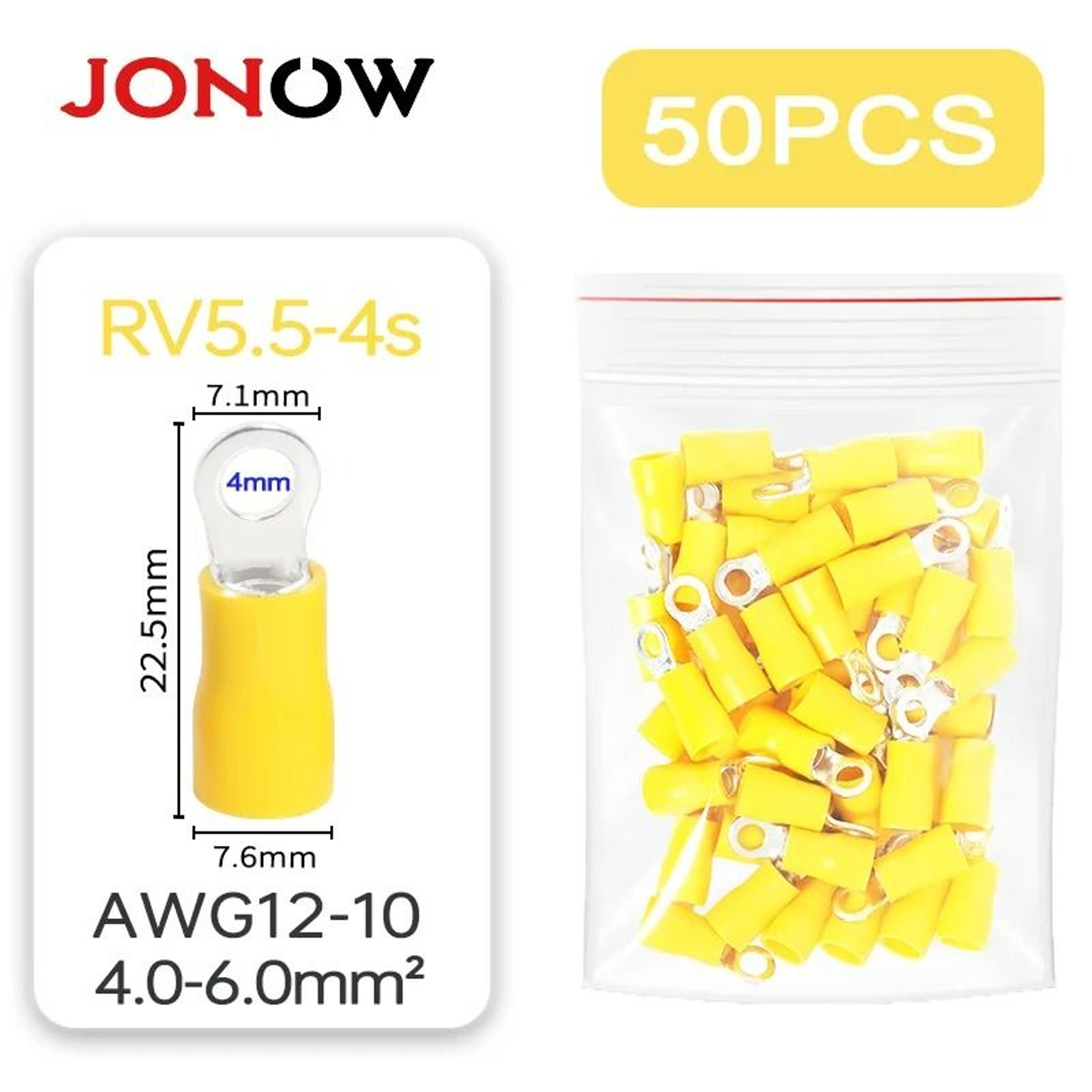 Insulated Ring Crimp Wire Terminals 50 Pcs 12
